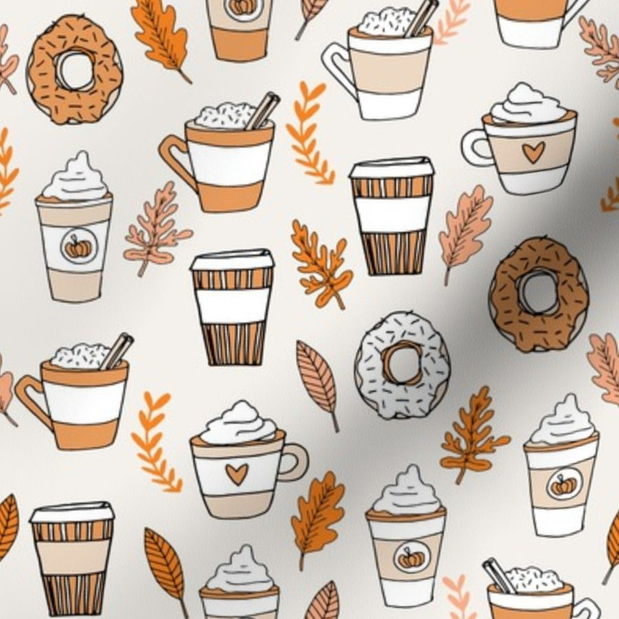 900x900 Colorful Fabrics Digitally Printed By Spoonflower Spice Latte Fabric Coffee And Donuts Fall Autumn Traditions Off White. IPhone Wallpaper Fall, Fall Wallpaper, Cute Fall Wallpaper, Phone