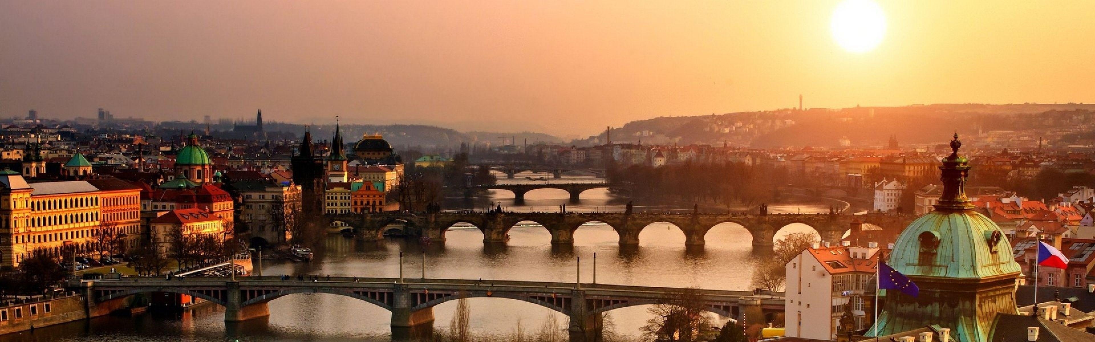 3840x1200 Download Wallpaper  Prague, Czech republic, Bridge, Dual Screen