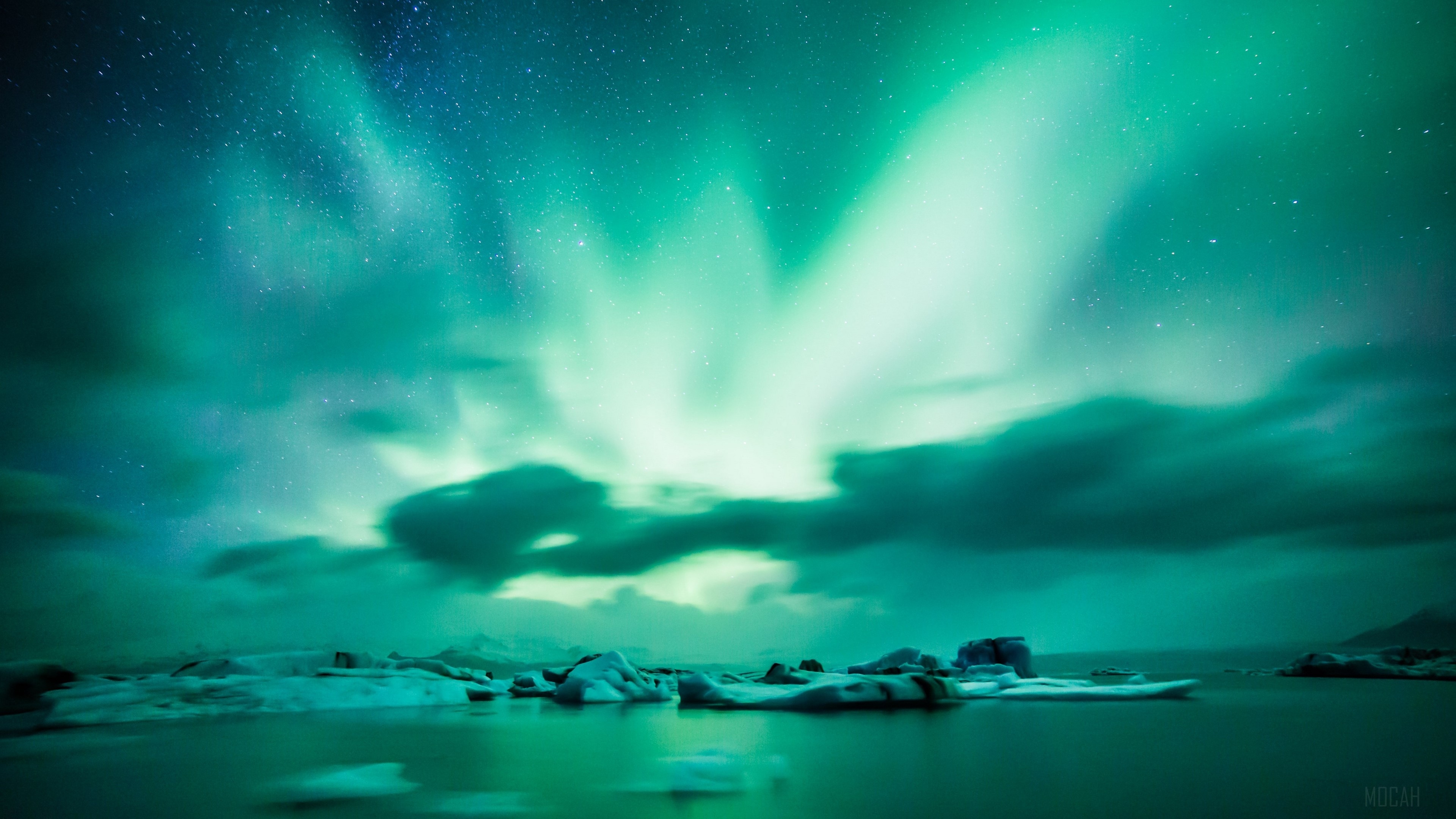 3840x2160 northern lights, aurora, lake, ice, horizon, iceland 4k Gallery HD Wallpaper, Desktop