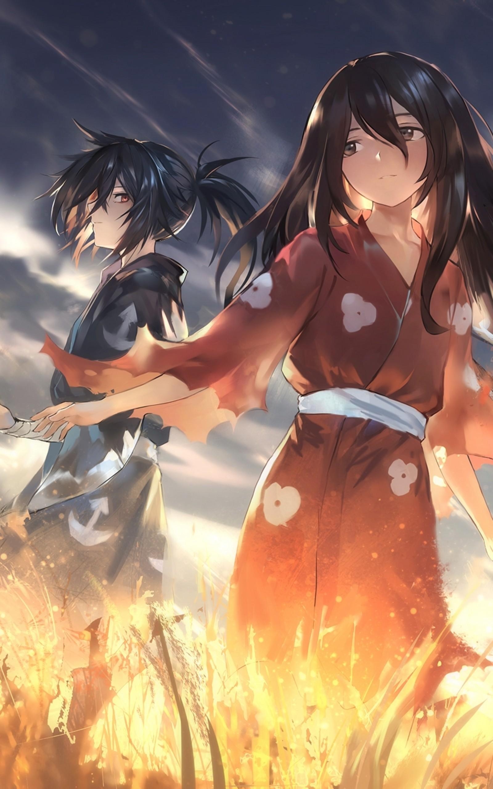 1600x2560 Download  Dororo, Hyakkimaru, Field, Sunset, Yukata, Clouds, Phone