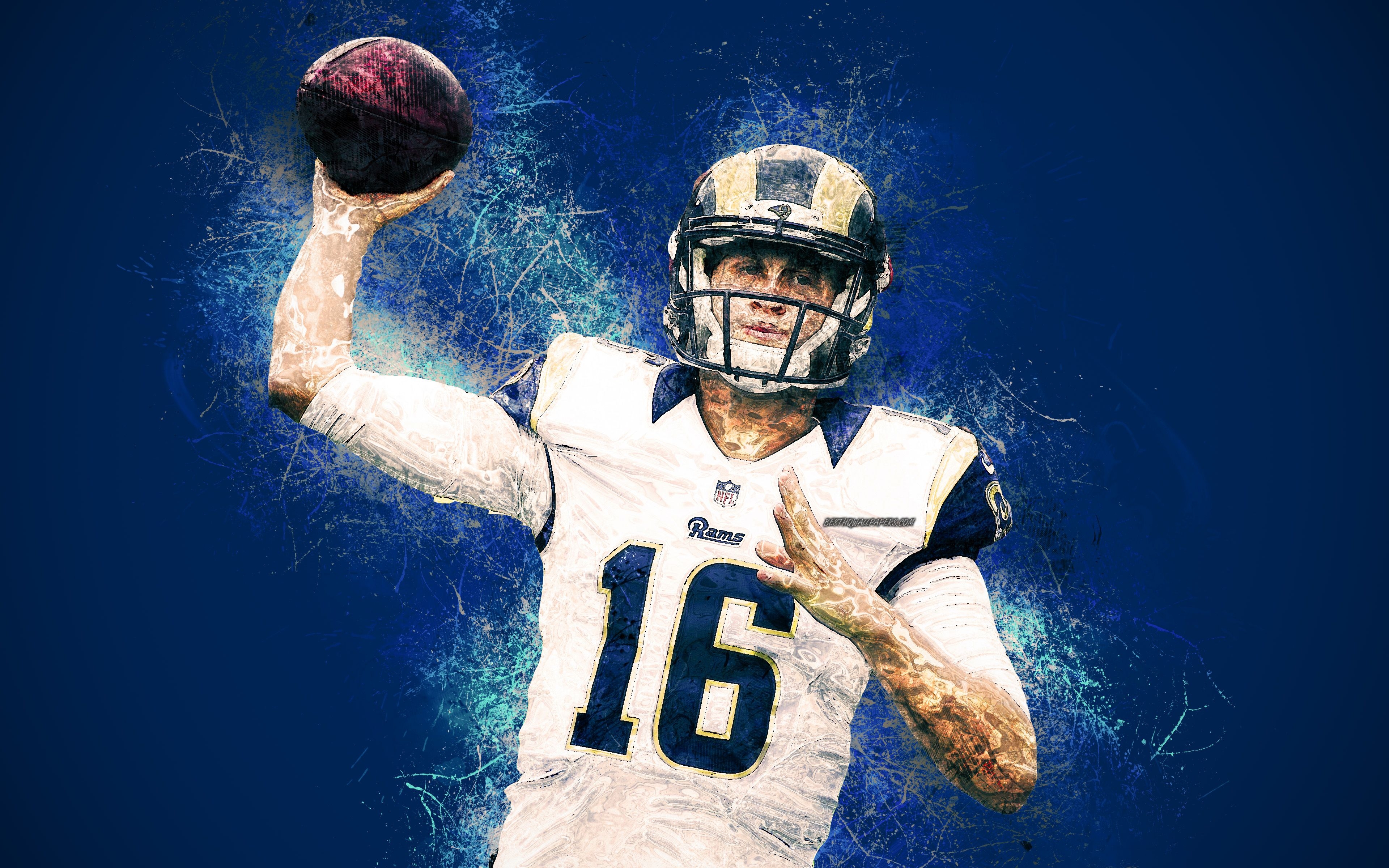 3840x2400 Download wallpaper Jared Goff, 4k, art, grunge style, Los Angeles, Desktop