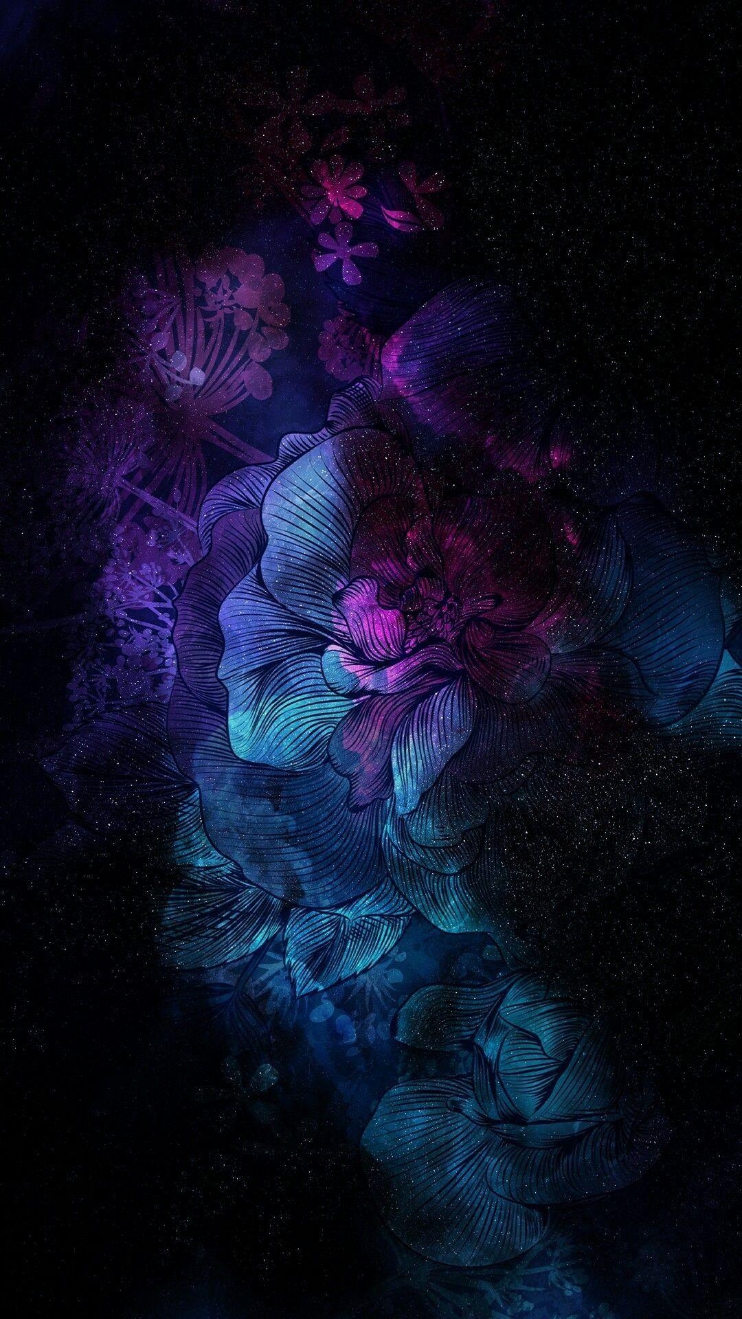 1080x1920 blue flower in dark wallpaper for android and iphones, visit, Phone