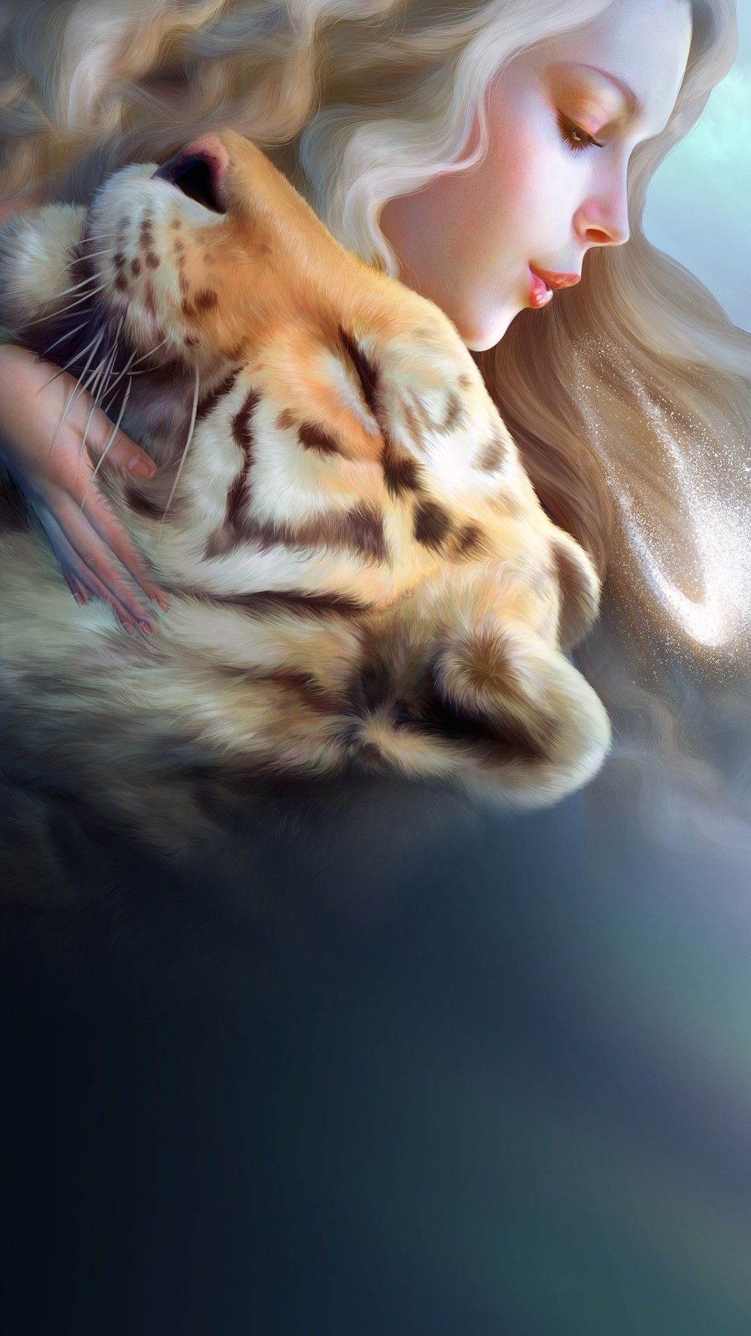 1080x1920 Digital Art Women and Tiger Wallpaper iPhone 3D iPhone, Phone