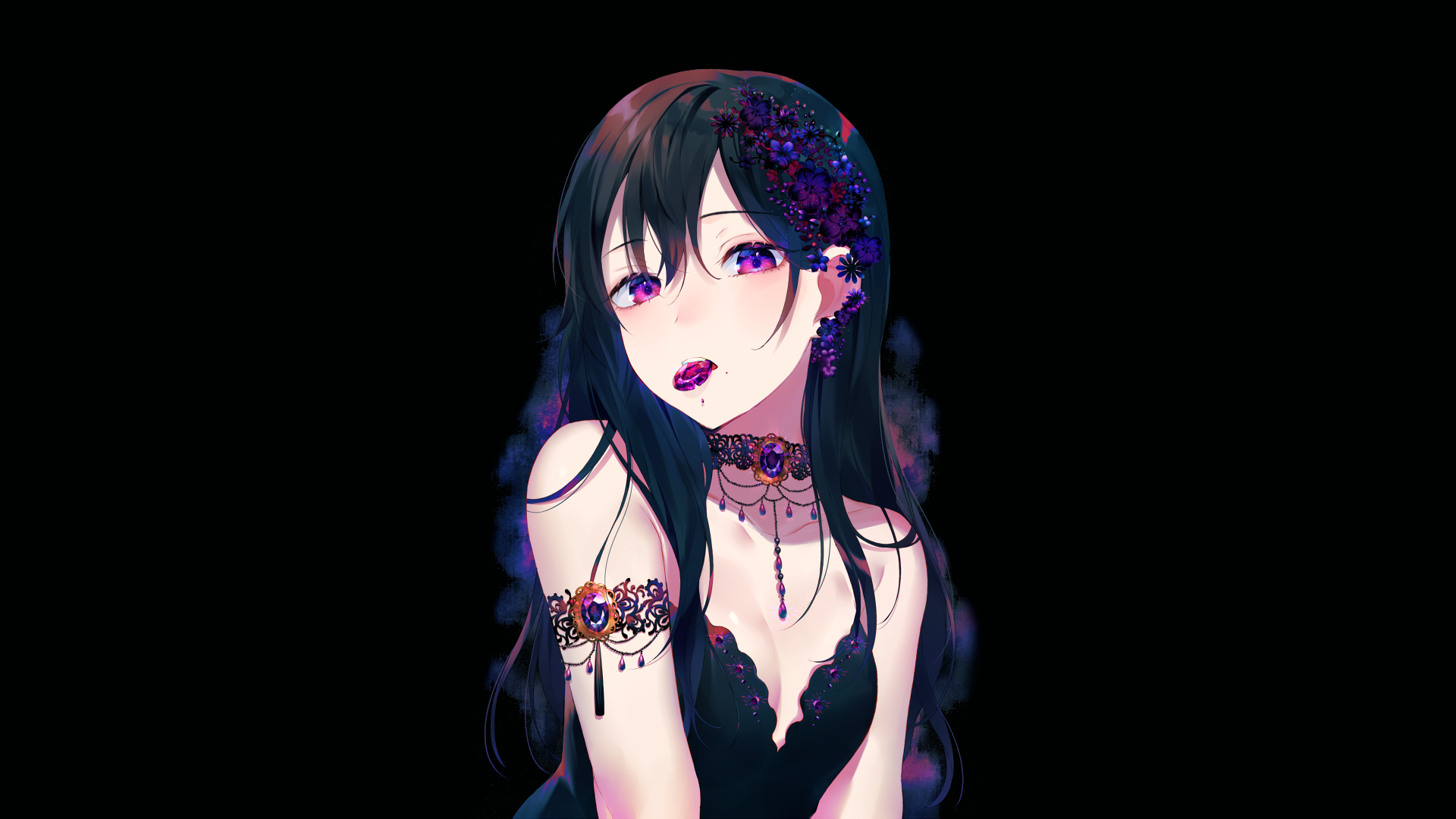 1920x1080 Temptation Anime Original Girl Black Hair Black Dress Original, Desktop