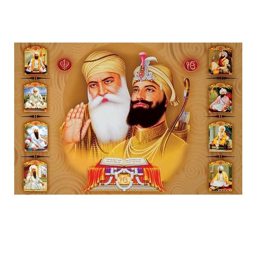 1000x1000 Ten Sikh Gurus Wall Painting HD Wallpaper, Phone