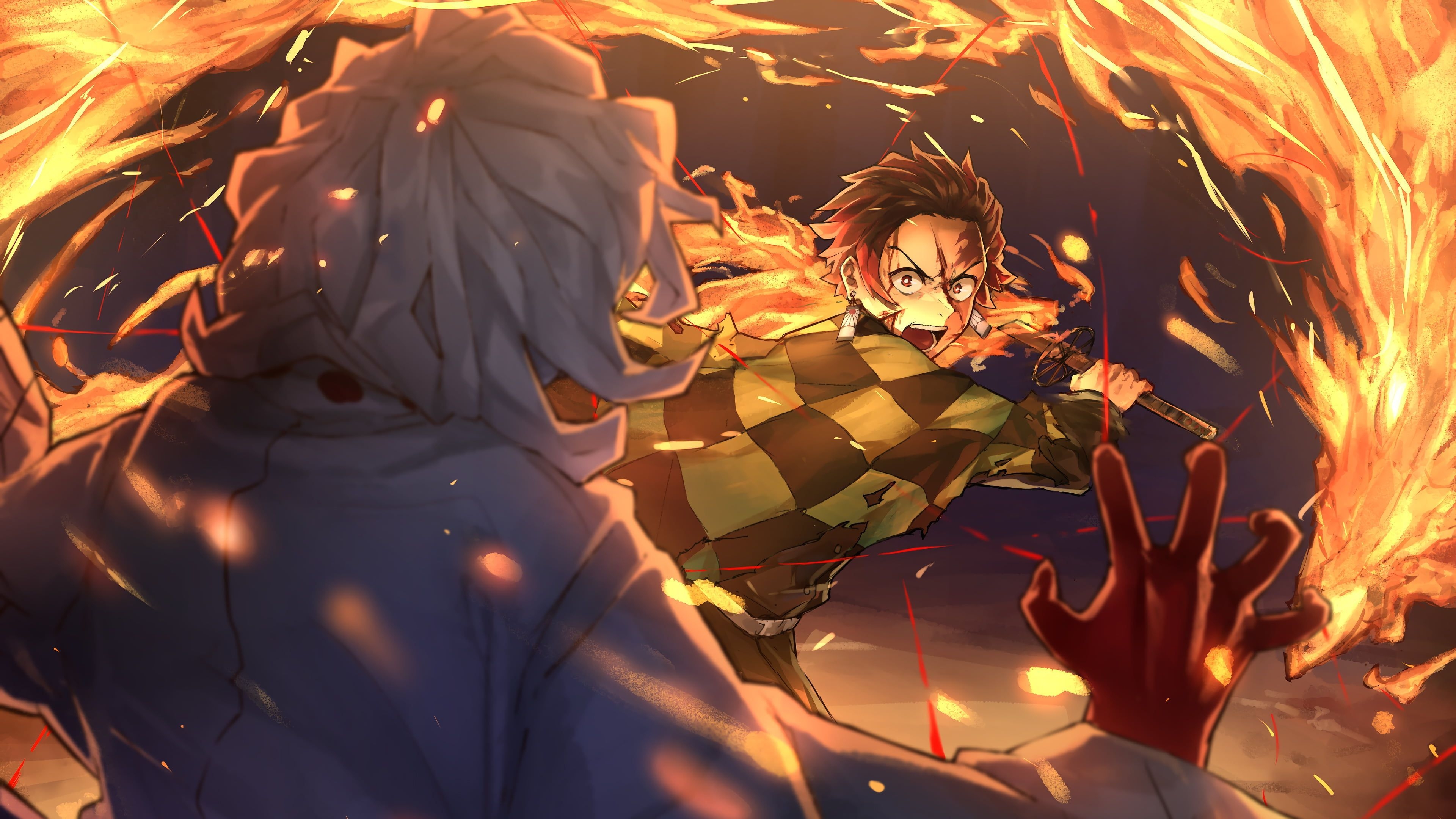 3840x2160 Kimetsu no Yaiba #anime digital art #artwork Tanjiro Kamado Kamado Tanjirō #battle anime boys #fire #katana #demon K #wallpap. Anime, Best anime on netflix, Art, Desktop