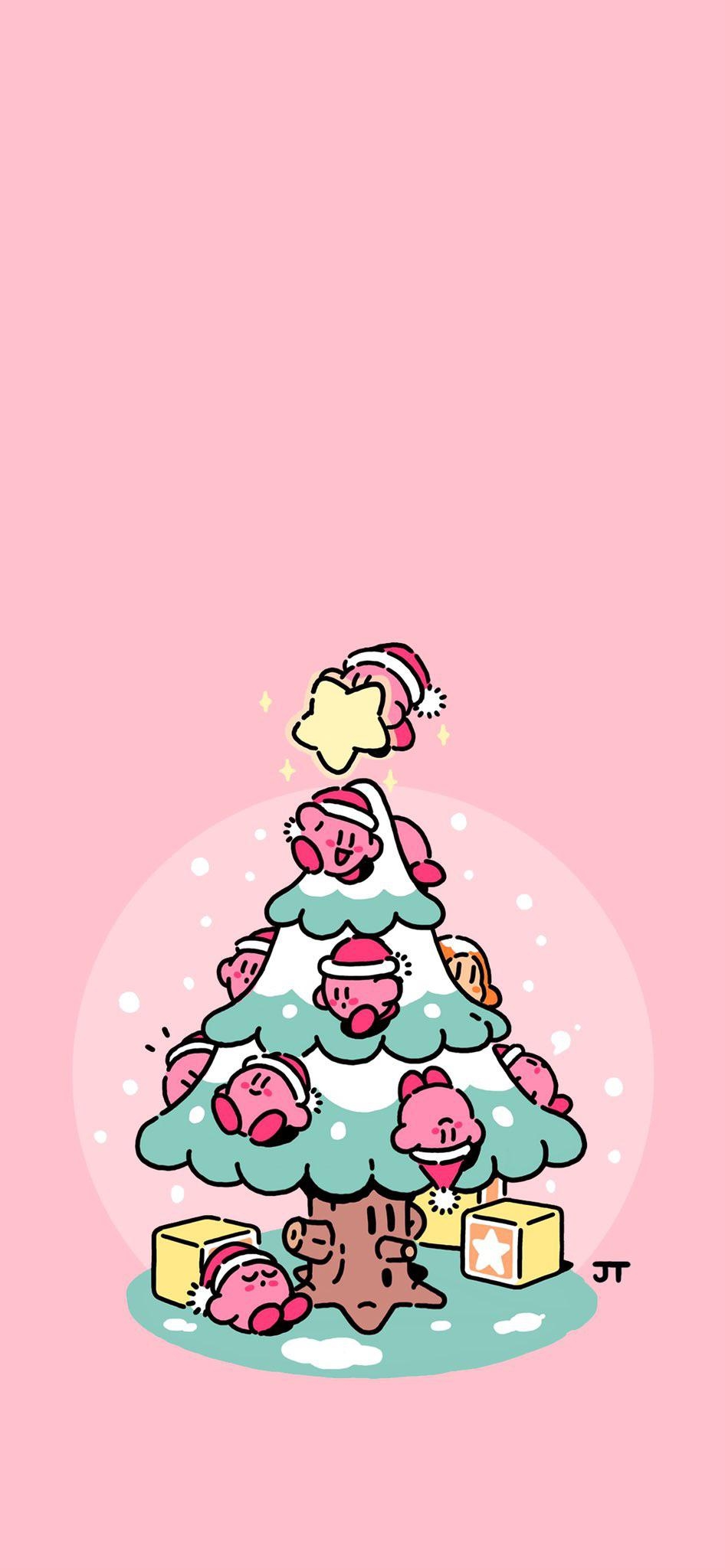 950x2050 Christmas Kirby wallpaper, Phone