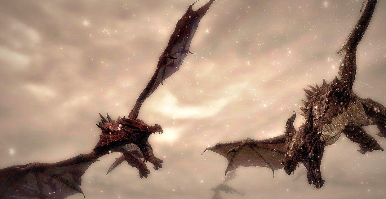 1250x650 Skyrim wallpaper: Dogfight, Desktop