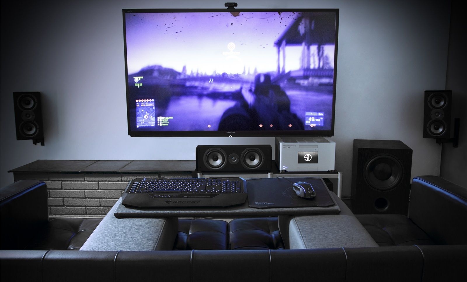 1600x970 gaming setup wallpaper, electronics, room, technology, audio equipment, electronic device, loudspeaker, display device, personal computer, multimedia, gadget, Desktop