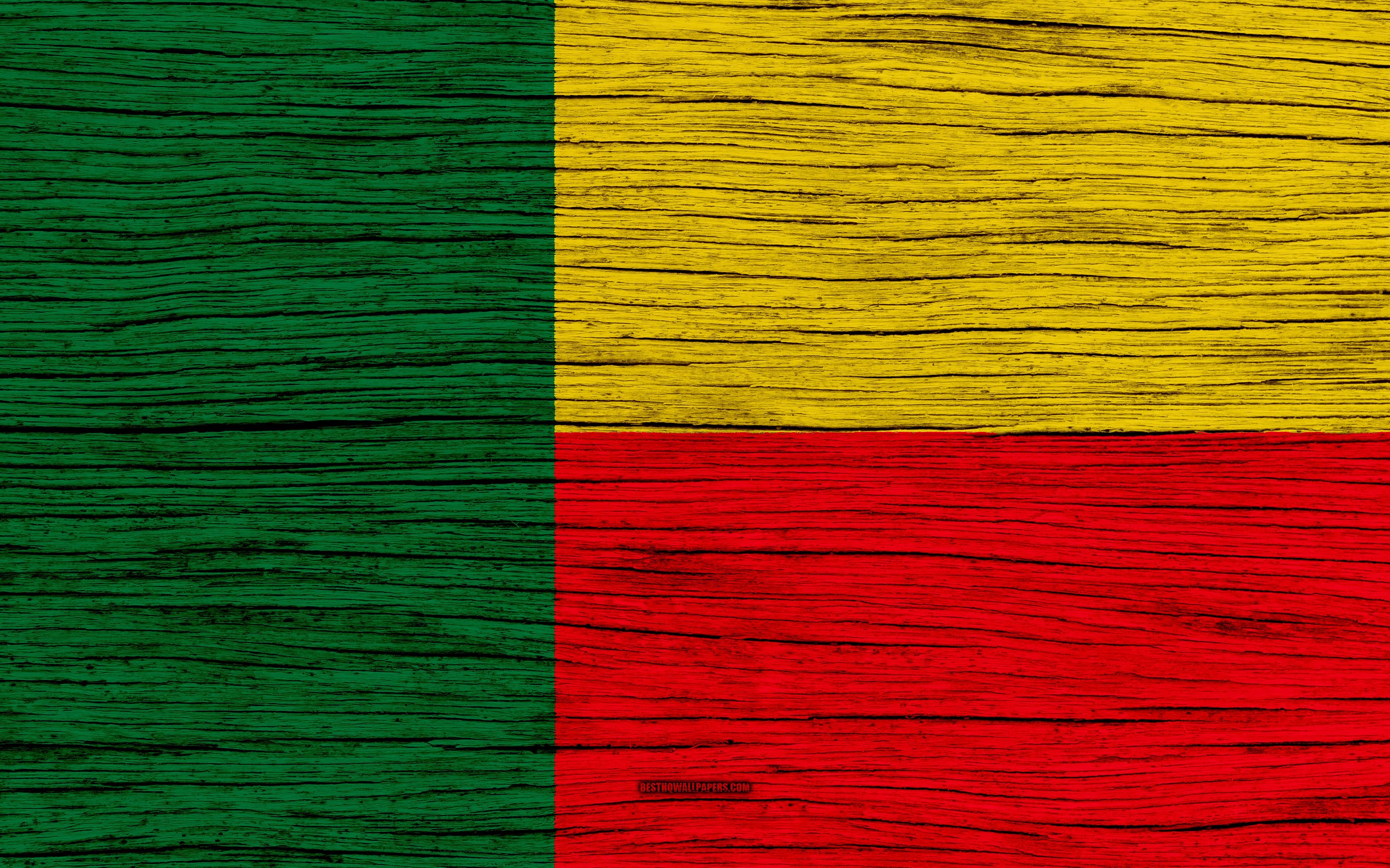 3840x2400 Download wallpaper Flag of Benin, 4k, Africa, wooden texture, Desktop