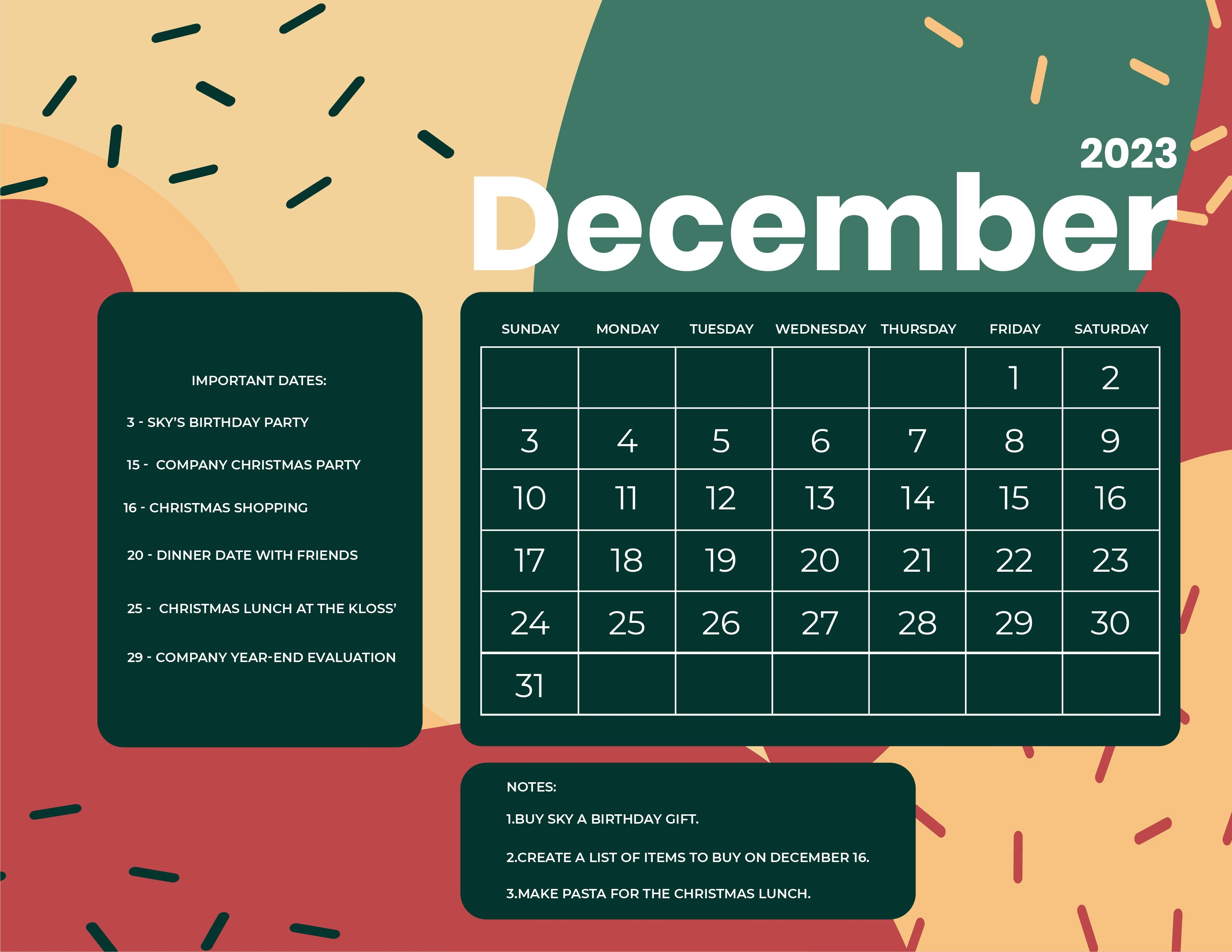 3310x2560 Free Printable December 2023 Calendar in Word, Google Docs, Illustrator, EPS, SVG, JPG, Desktop