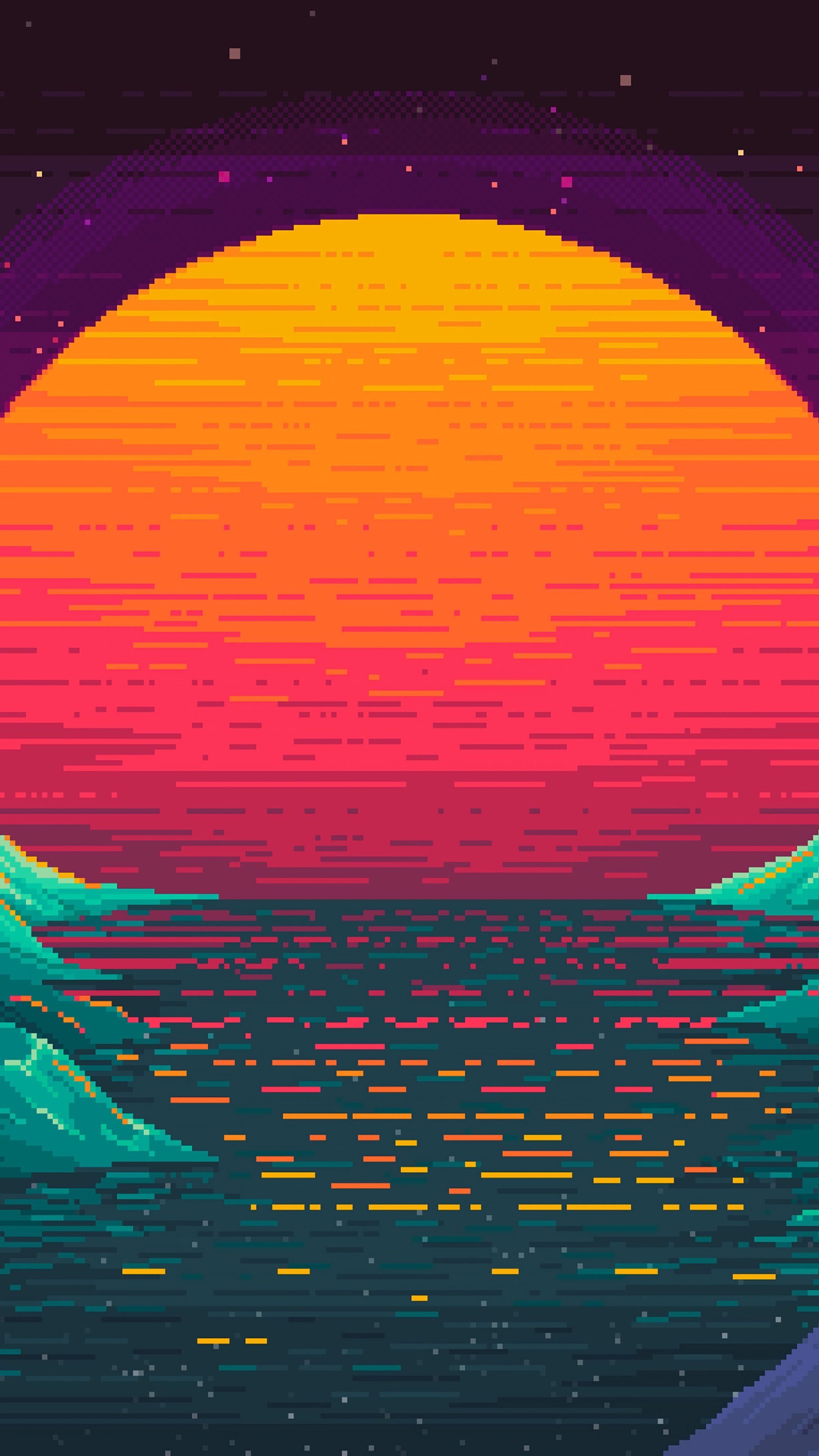 2160x3840 Sunset, Pixel, Art, Landscape, Scenery, Digital Art, 4K phone HD Wallpaper, Image, Background, Photo and Picture HD Wallpaper, Phone