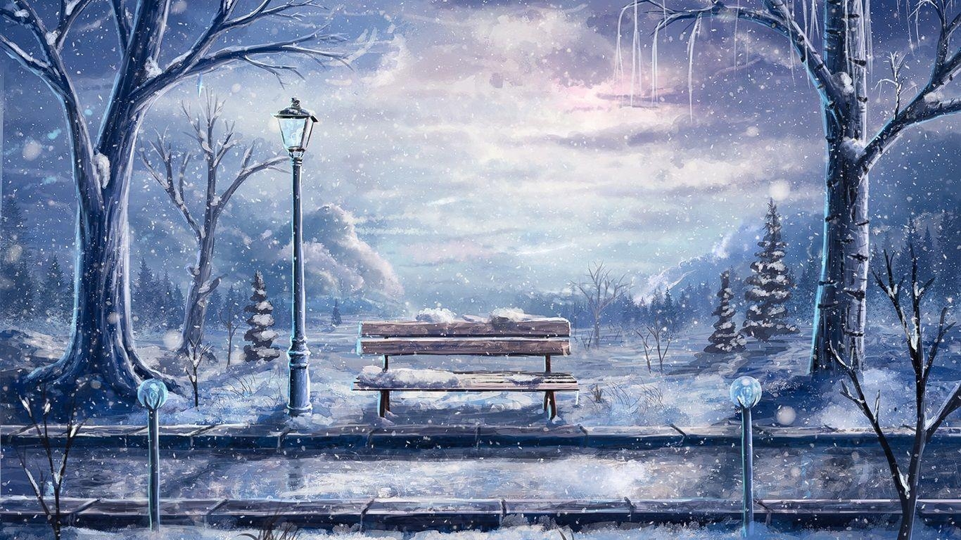 1370x770 Anime Snow Scenery Wallpaper Free Anime Snow Scenery Background, Desktop