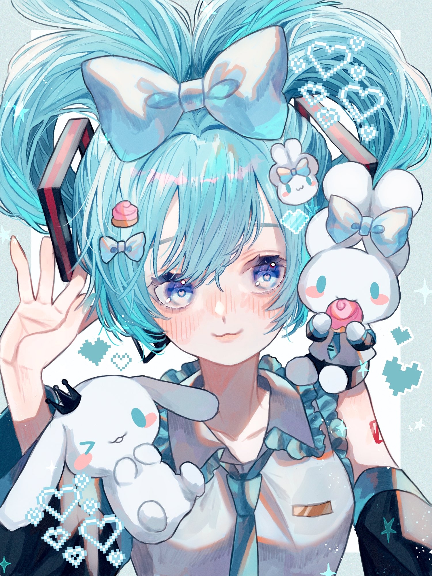 1500x2000 hatsune miku, cinnamiku, and cinnamoroll (vocaloid and 1 more) drawn, Phone