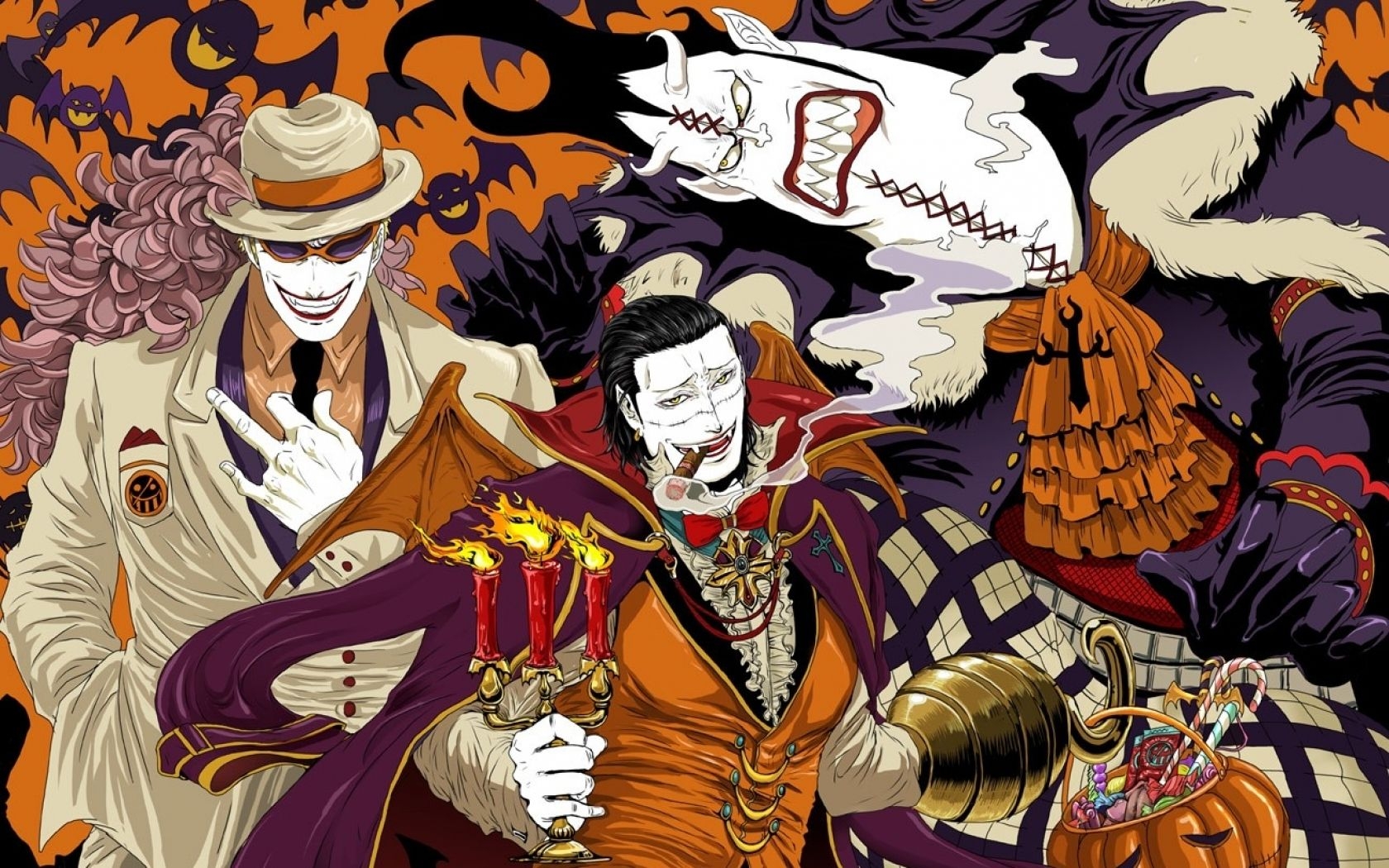 1680x1050 Doflamingo, Crocodile et Moria Halloween. Sir crocodile, One piece picture, Creepy guy, Desktop