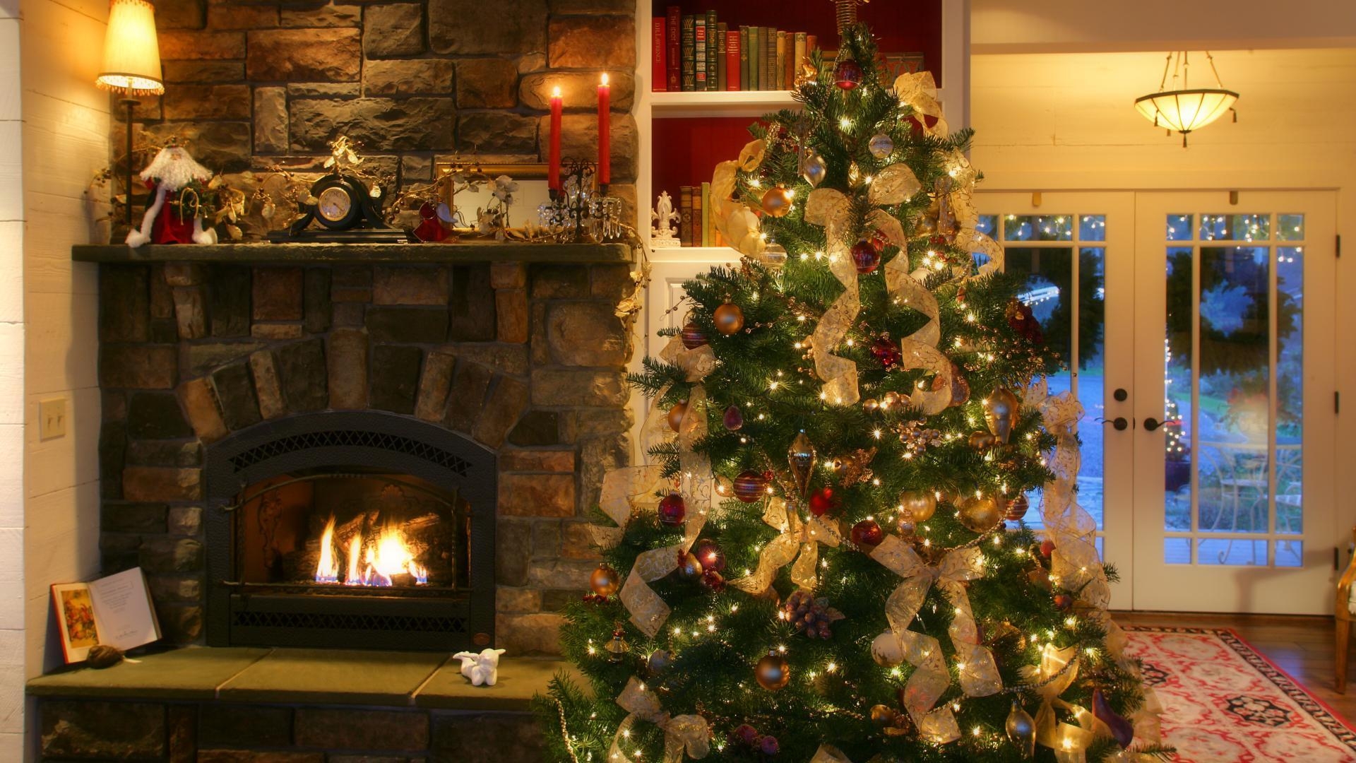 1920x1080 Download Wallpaper new year christmas tree fireplace, Desktop