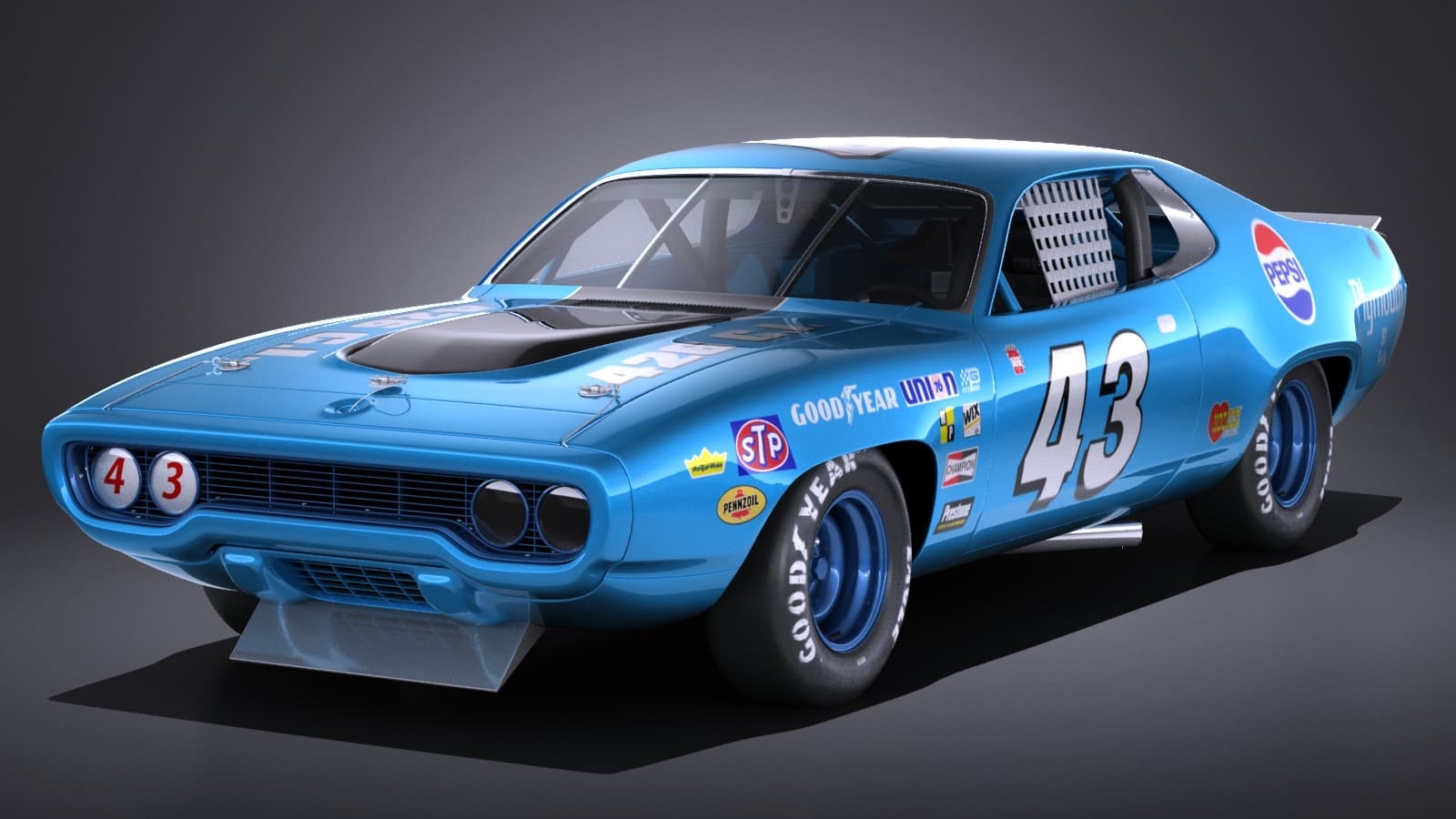 1600x900 NASCAR Plymouth Roadrunner Richard Petty 1971 3D Model, Desktop