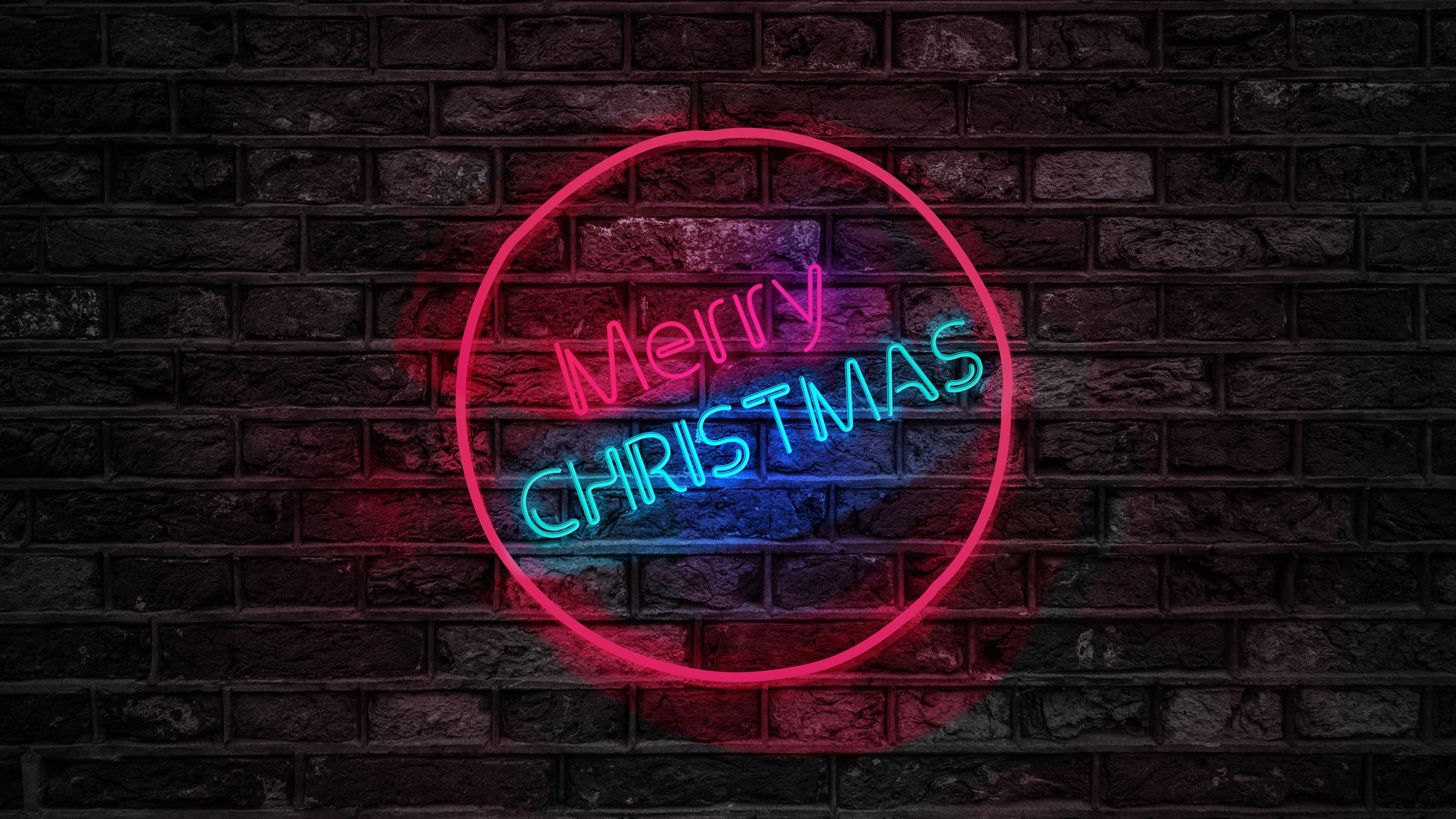 6000x3380 Merry Christmas Neon Sign 4K 5K Wallpaper, Desktop