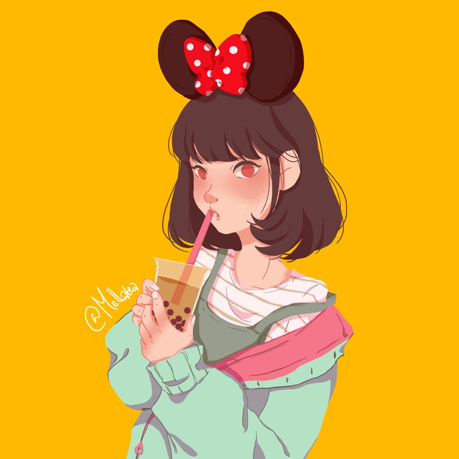 1600x1600 Boba Tea Girl Artwork A9K8Ay. Cute Kawaii Drawings, Tea Wallpaper, Cute Girl Drawing, Phone