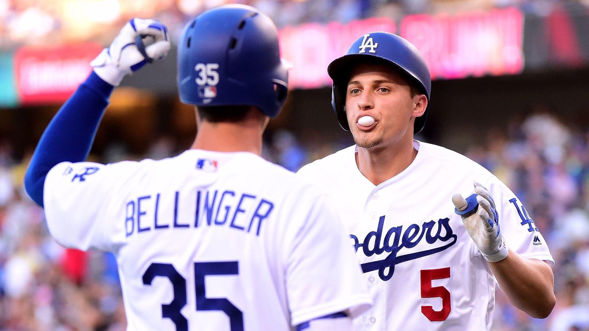 2050x1160 Dodgers Dugout: Corey Seager, Cody Bellinger, Clayton Kershaw, Desktop