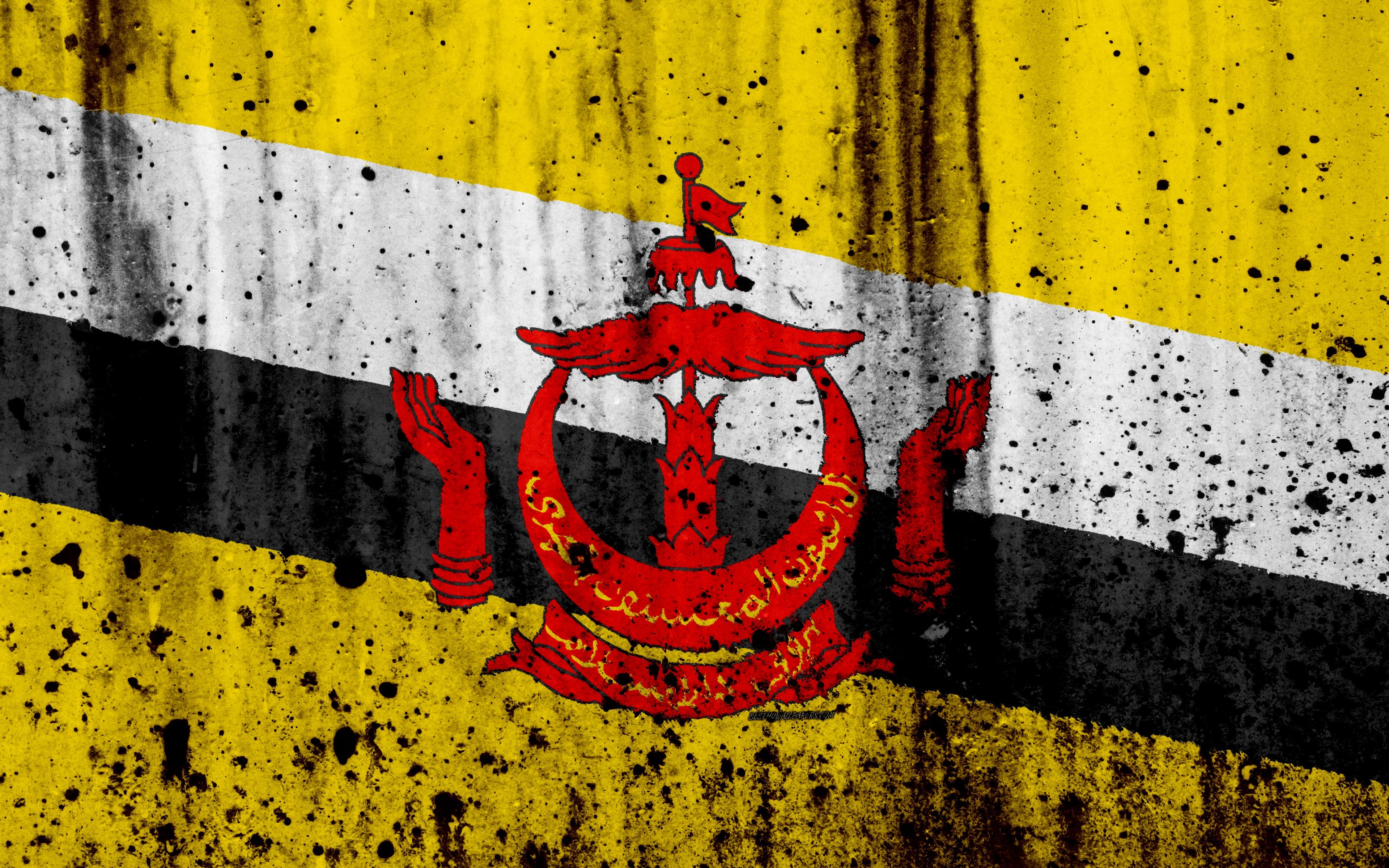 3840x2400 Download wallpaper Brunei flag, 4k, grunge, Asia, flag of Brunei, Desktop