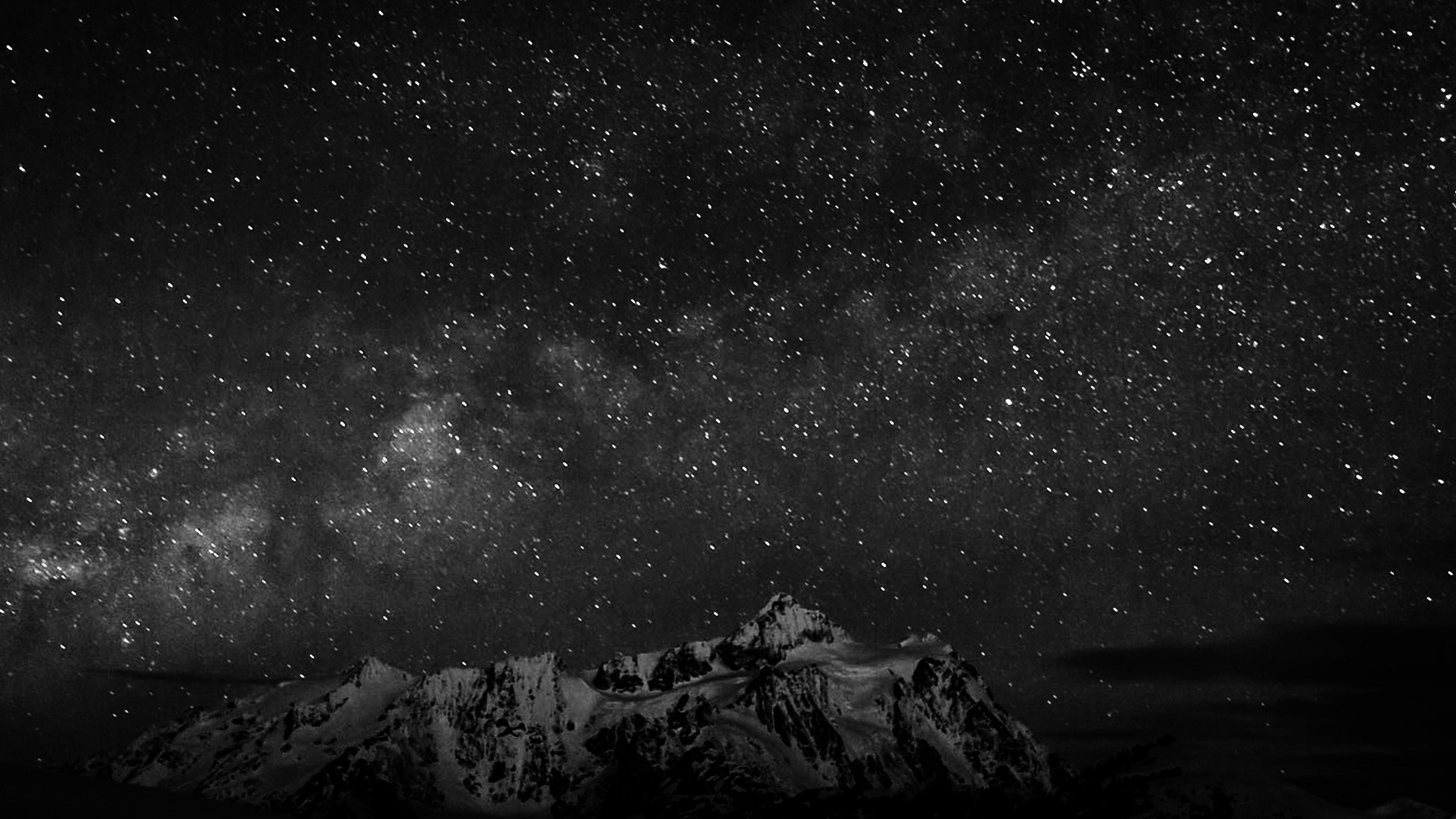 3840x2160 Starry Night Sky Mountain Nature Bw Dark Wallpaper, Desktop