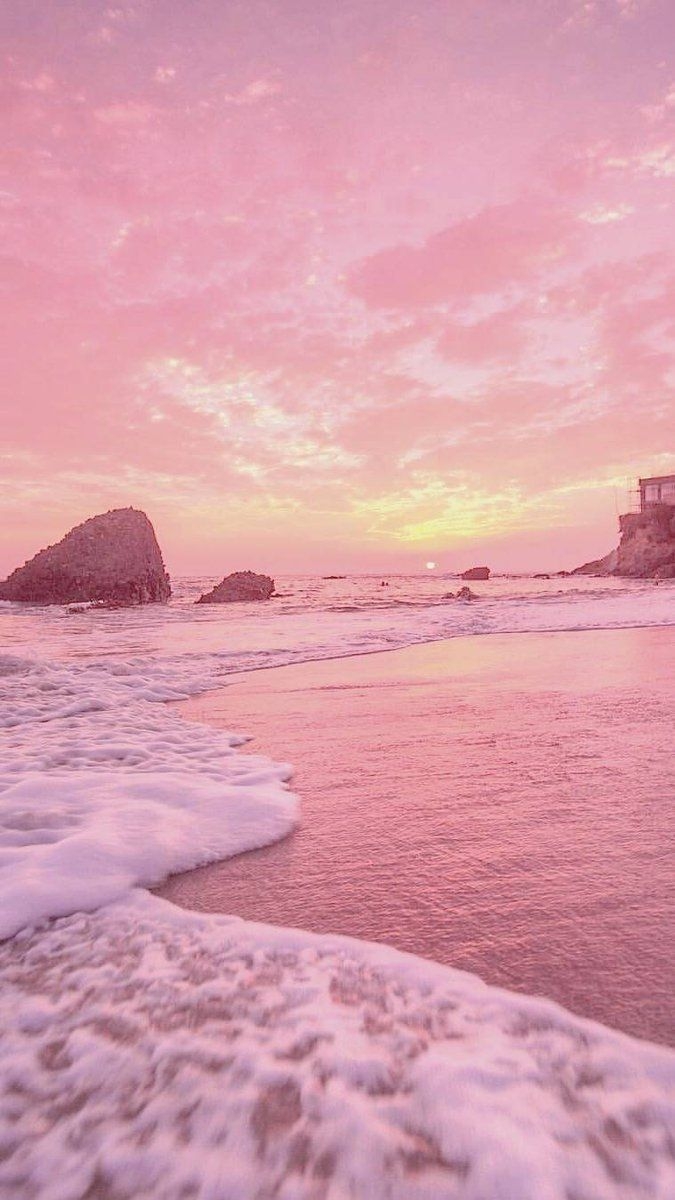 680x1200 Aesthetic Pink Beach Background, Phone