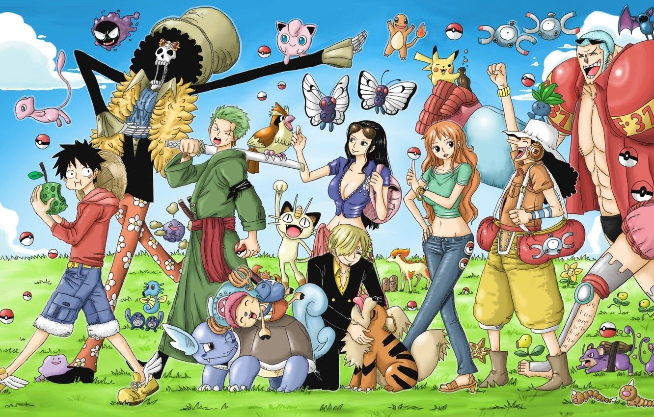 1340x850 Wallpaper sake, game, Chopper, One Piece, pirate, nothing, anime, brook, katana, crossover, ken, Robin, captain, asian, Pokemon, manga image for desktop, section сёнэн, Desktop