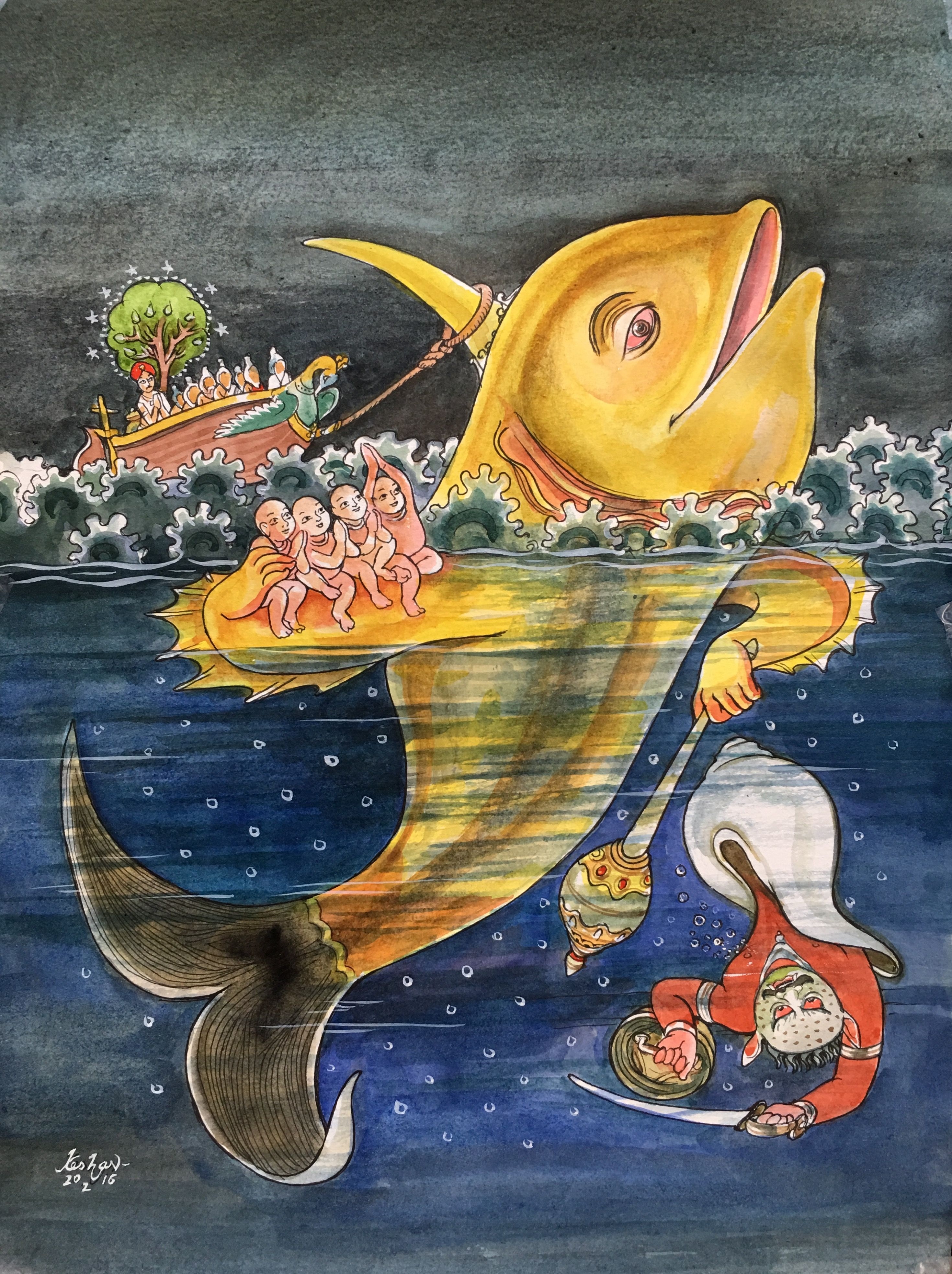 2940x3940 The Matsya avatar. #watercolor #krishnafortoday. God illustrations, Lord ganesha paintings, Hindu art, Phone