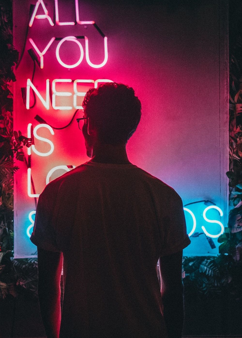 1000x1400 man standing in front of neon lights photo, Phone