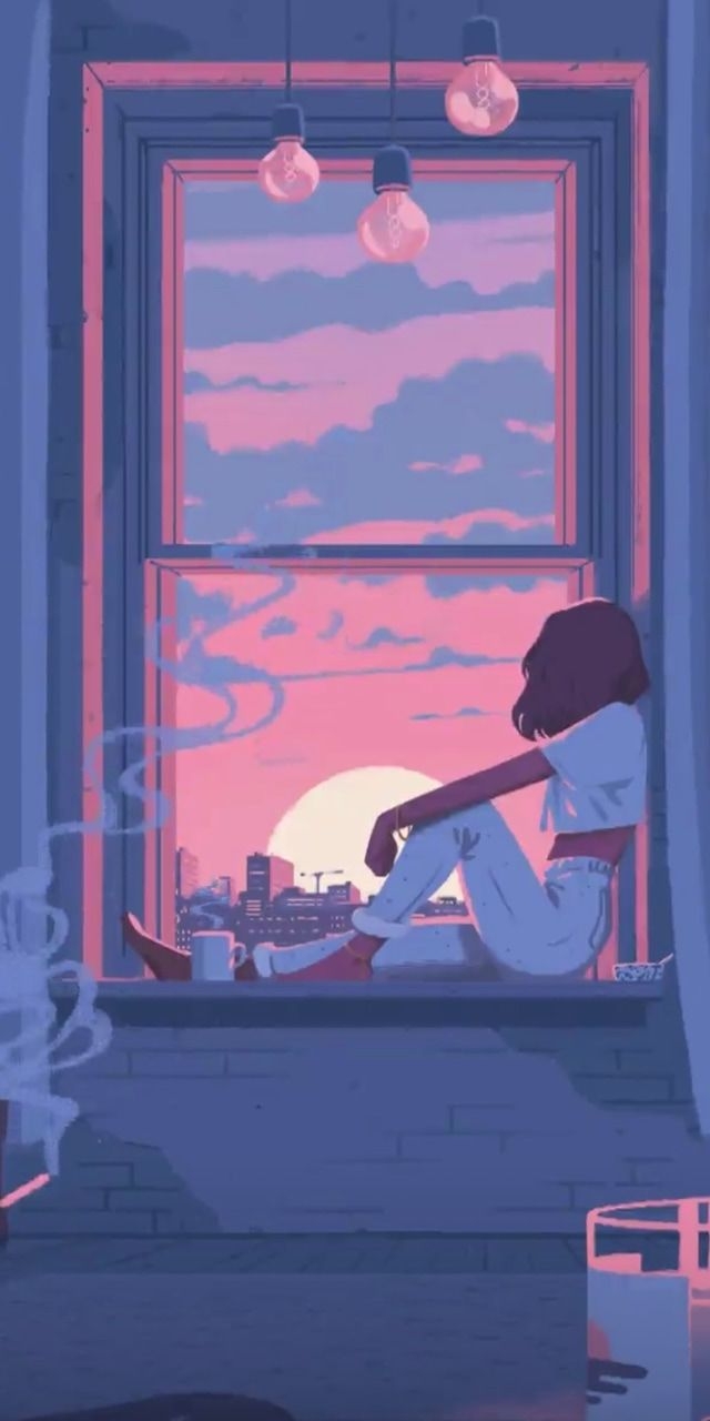 640x1280 spotify wallpaper, cartoon, sky, illustration, sitting, animation, art, anime, window, Phone