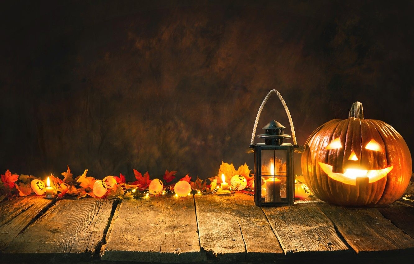 1340x850 Wallpaper autumn, leaves, smile, candles, Halloween, pumpkin, Halloween, Autumn, pumpkin image for desktop, section праздники, Desktop