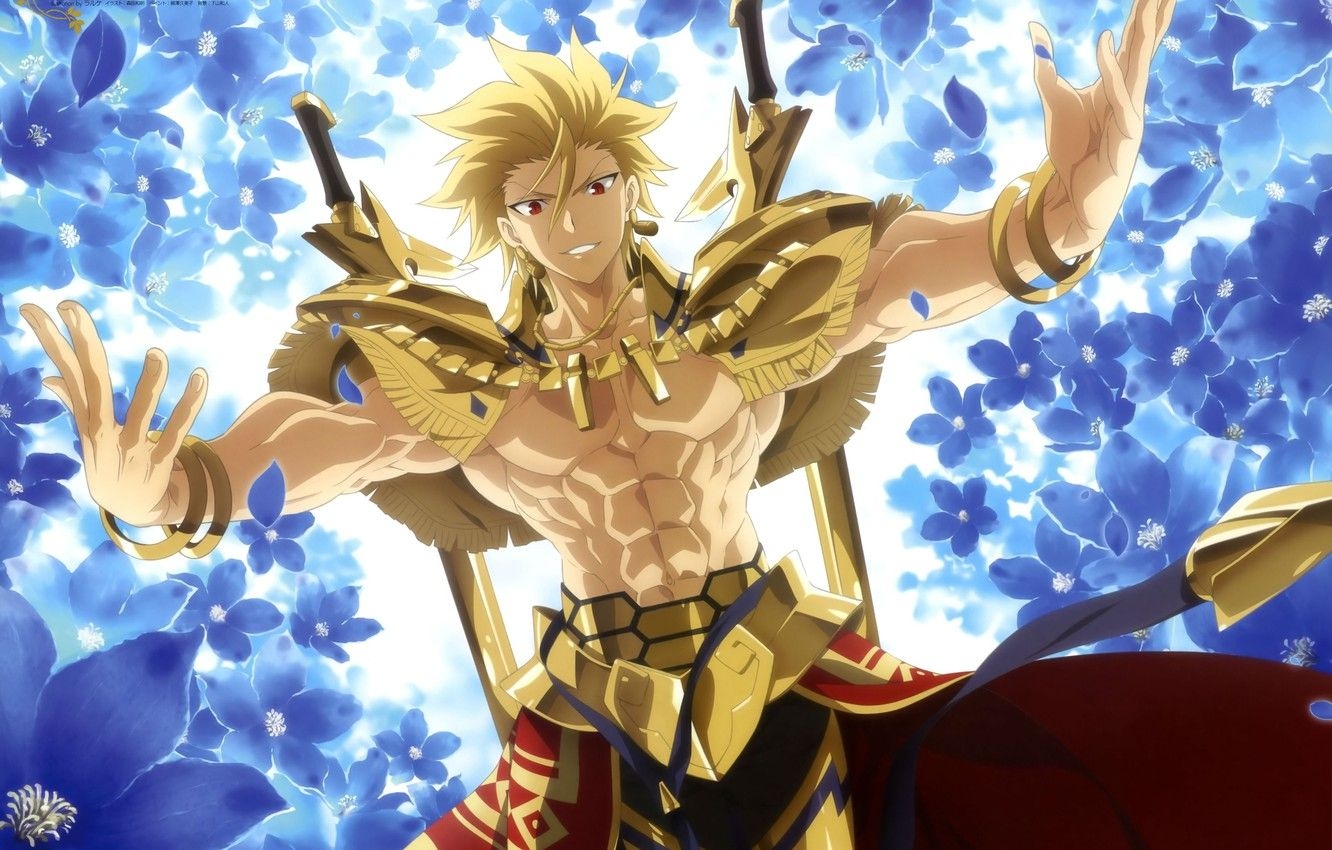 1340x850 Wallpaper gold, Fate Stay Night, armor, anime, Gilgamesh, warrior, Desktop