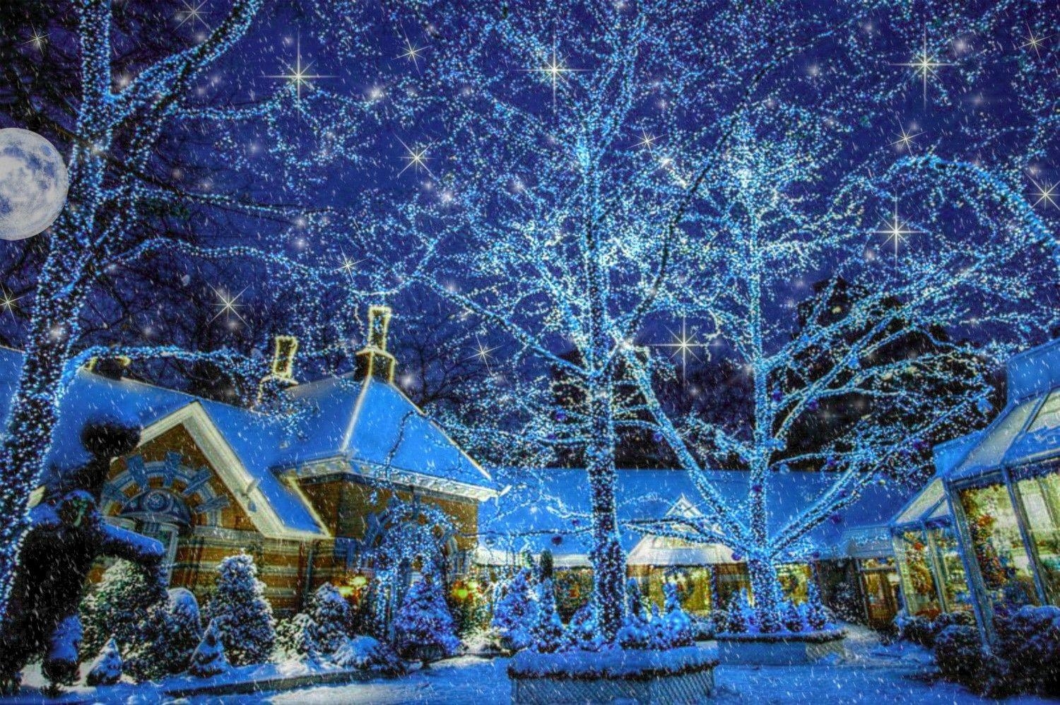 1500x1000 Winter: Holiday Winter Lights Stars Star Christmas Moon Snow Night, Desktop