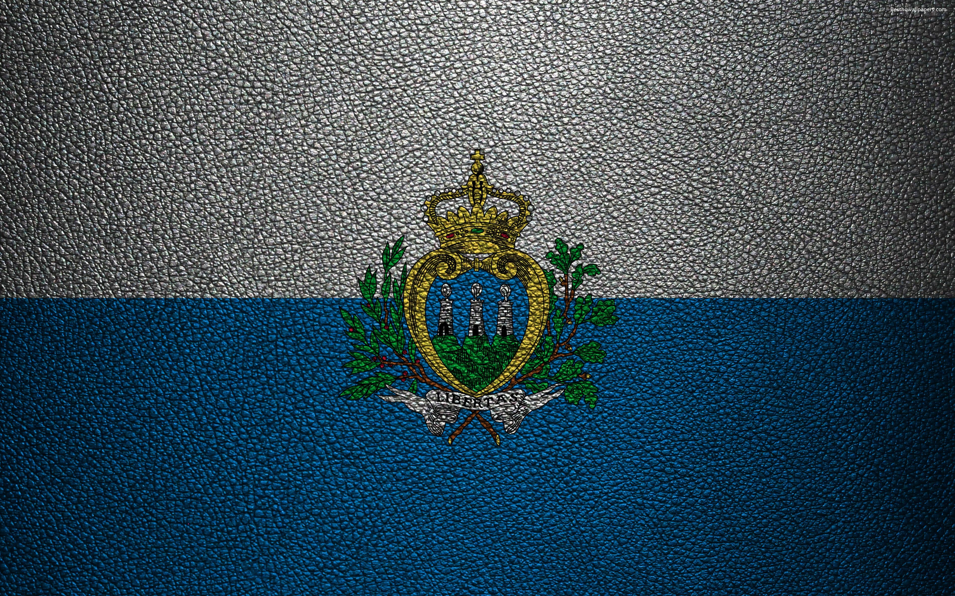 3840x2400 Download wallpaper Flag of San Marino, 4K, leather texture, Europe, Desktop