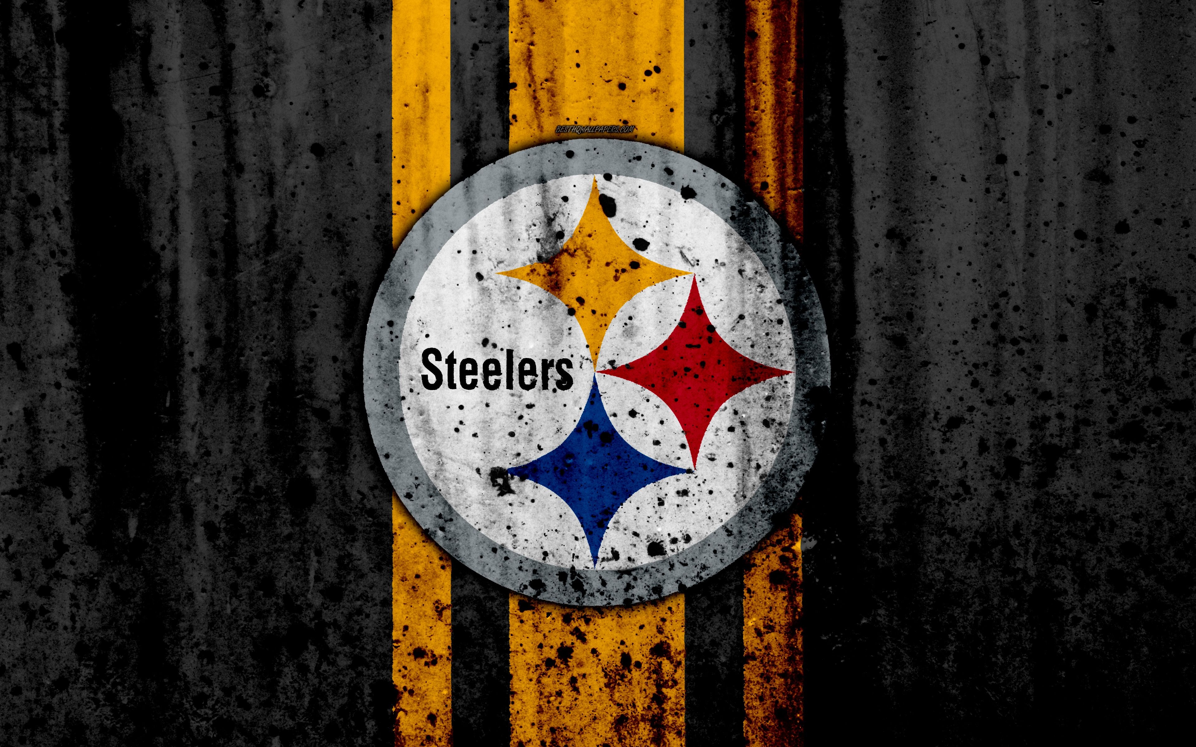 3840x2400 Download wallpaper 4k, Pittsburgh Steelers, grunge, NFL, american football, NFC, USA, art, stone texture, logo, North Division for desktop with resolution. High Quality HD picture wallpaper, Desktop