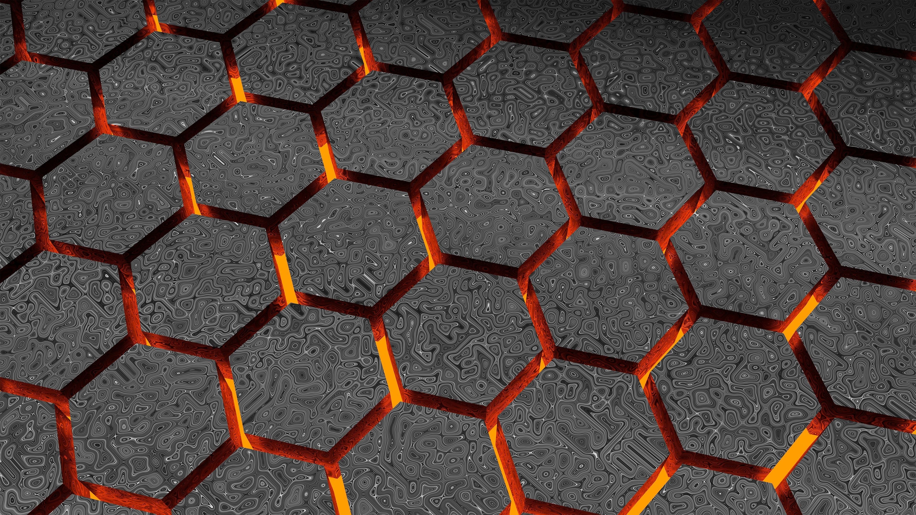 3840x2160 Pattern 3D hexagons on lava Wallpaper 4k Ultra HD, Desktop