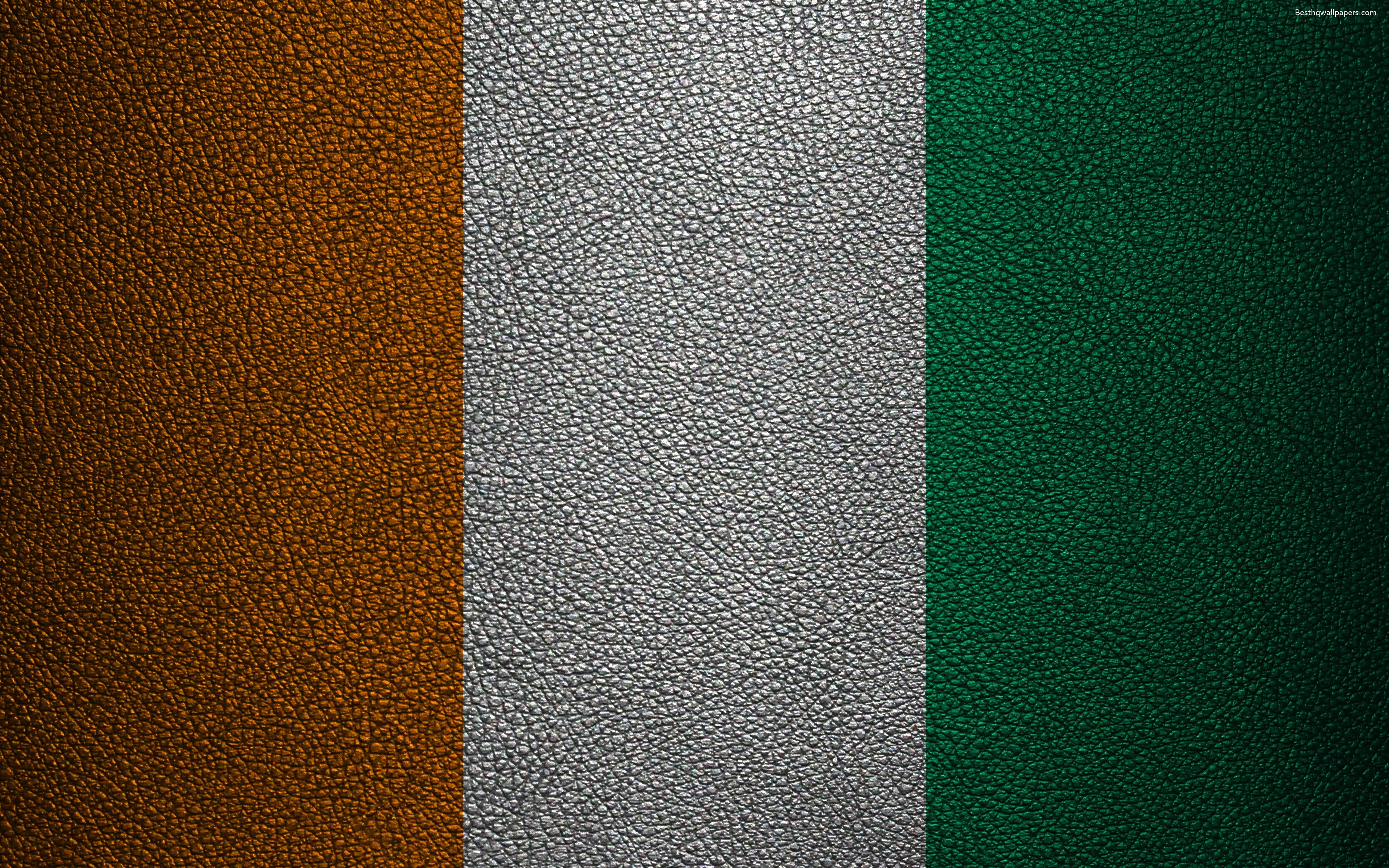 3840x2400 Download wallpaper Flag of Ivory Coast, 4K, leather texture, Africa, Desktop