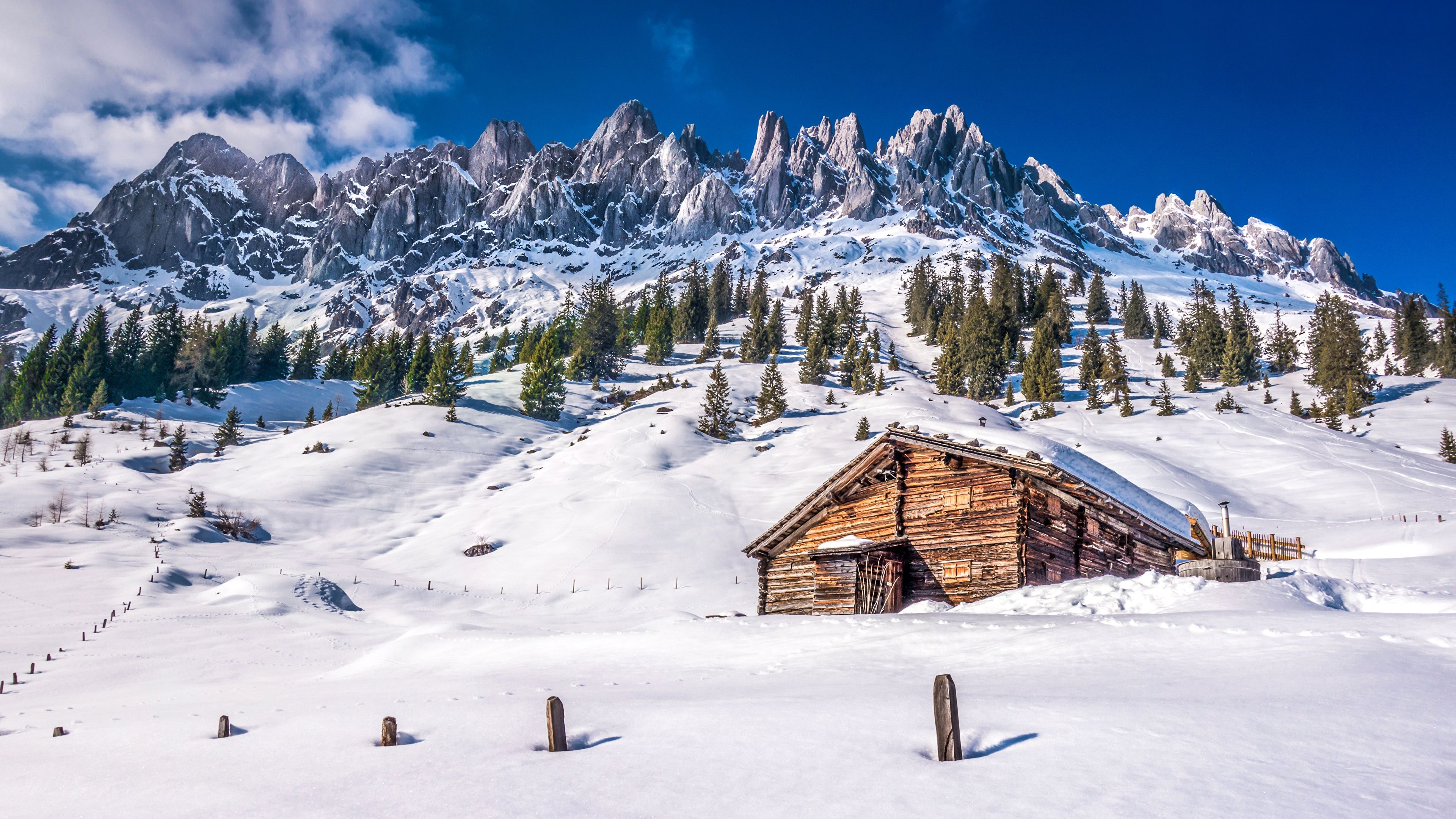 3840x2160 Photo Lassen Volcanic National Park Spruce Winter Nature, Desktop