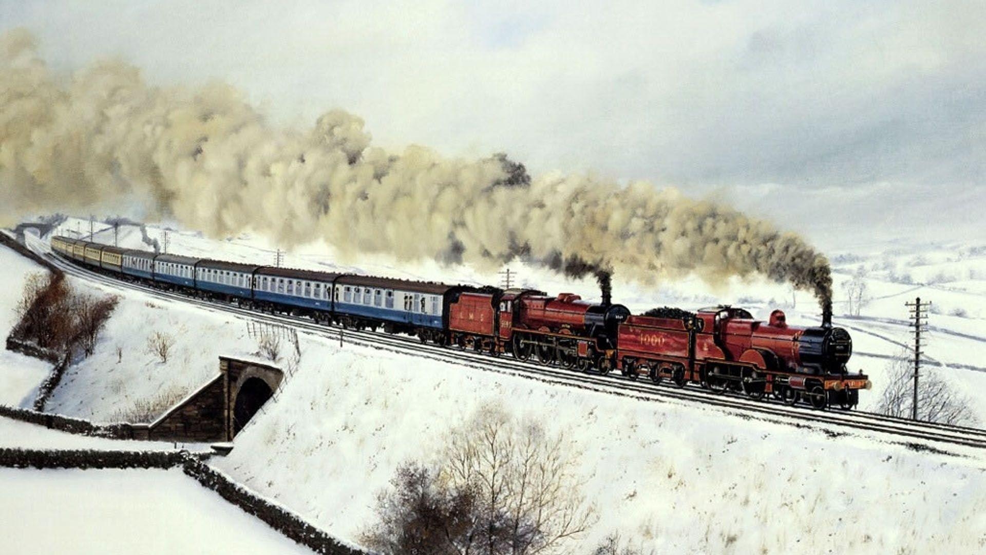 1920x1080 Twin Engine Steam Train Passenger Winter HD wallpaper #, Desktop