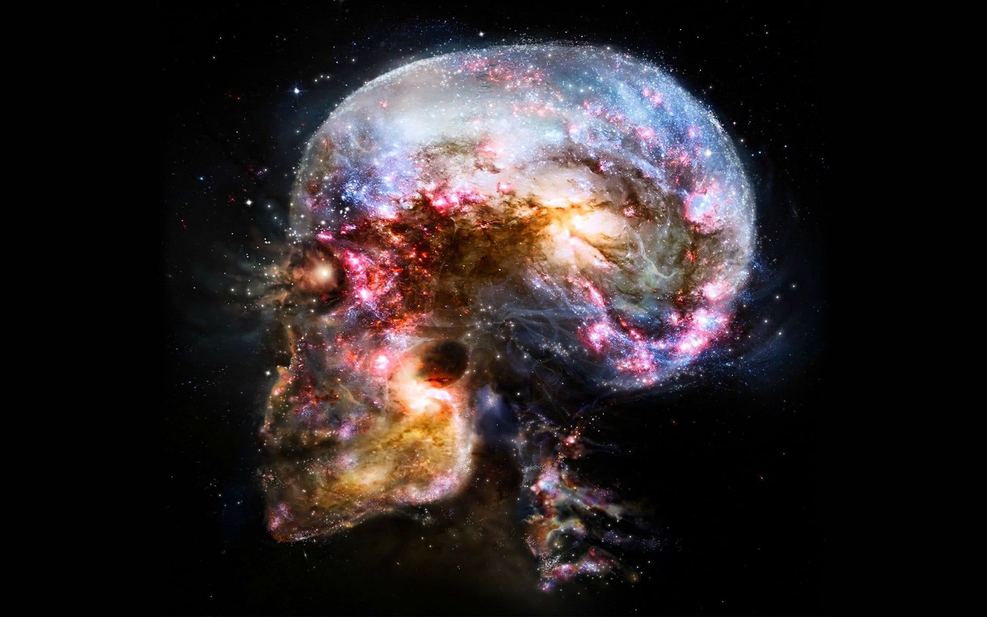 1920x1200 HD wallpaper: skull illustration, space, universe, abstract, brain, science. Skull illustration, Galaxy art, Nebula wallpaper, Desktop