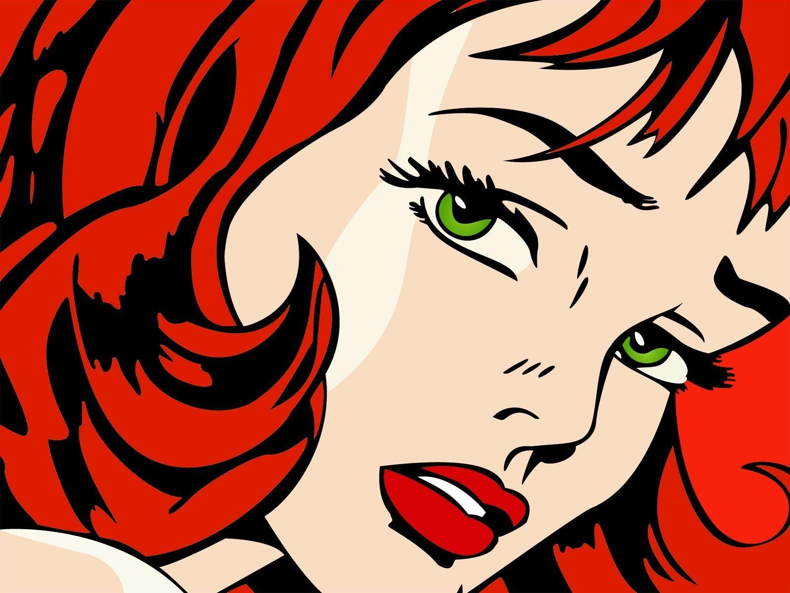 1600x1200 women redheads green eyes artwork pop art faces roy lichtenstein, Desktop