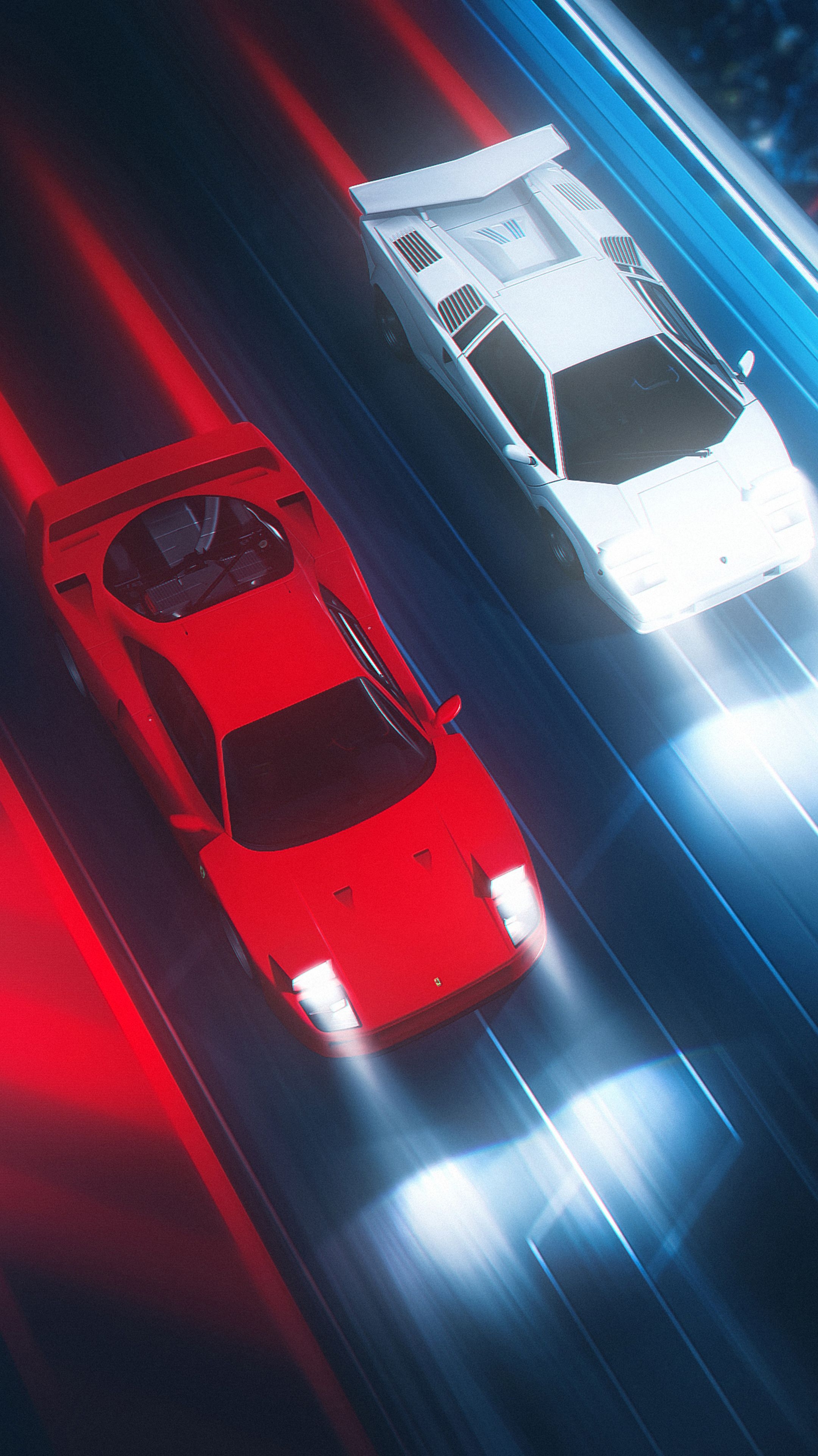 2160x3840 Ferrari F40 vs Lamborghini Countach Rodion Yushmanov Digital 2019. Lamborghini countach, Ferrari f Car wallpaper, Phone