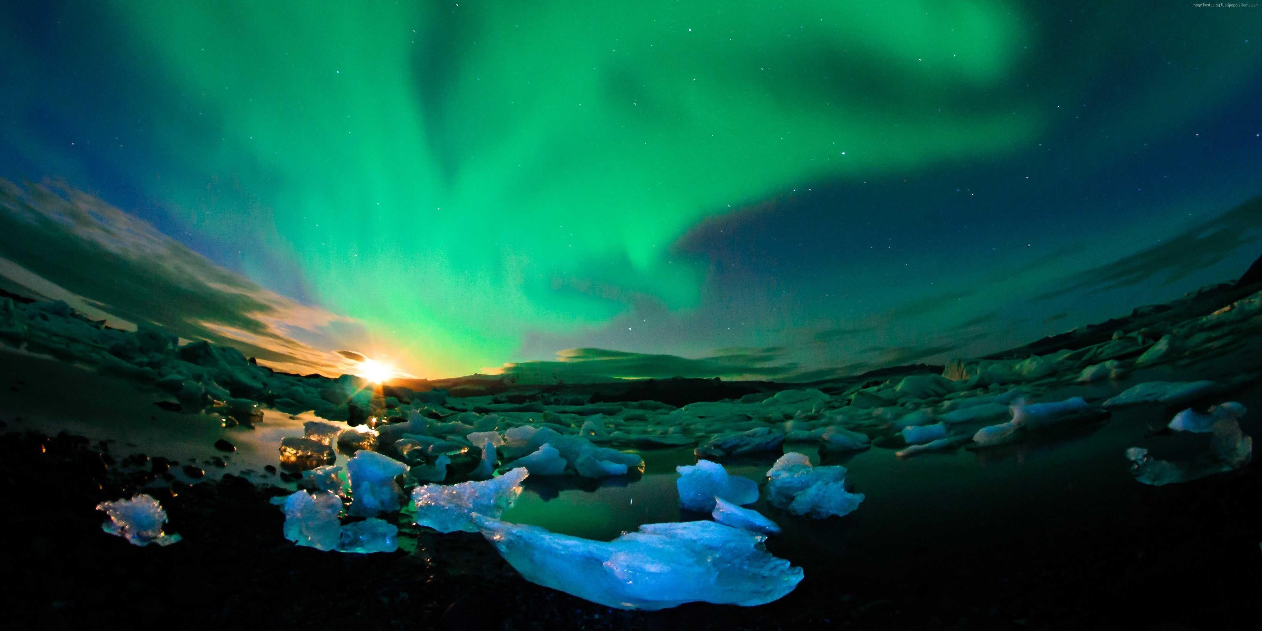 4290x2150 Wallpaper Iceland, 4k, HD wallpaper, northern lights, sky, ice, Desktop