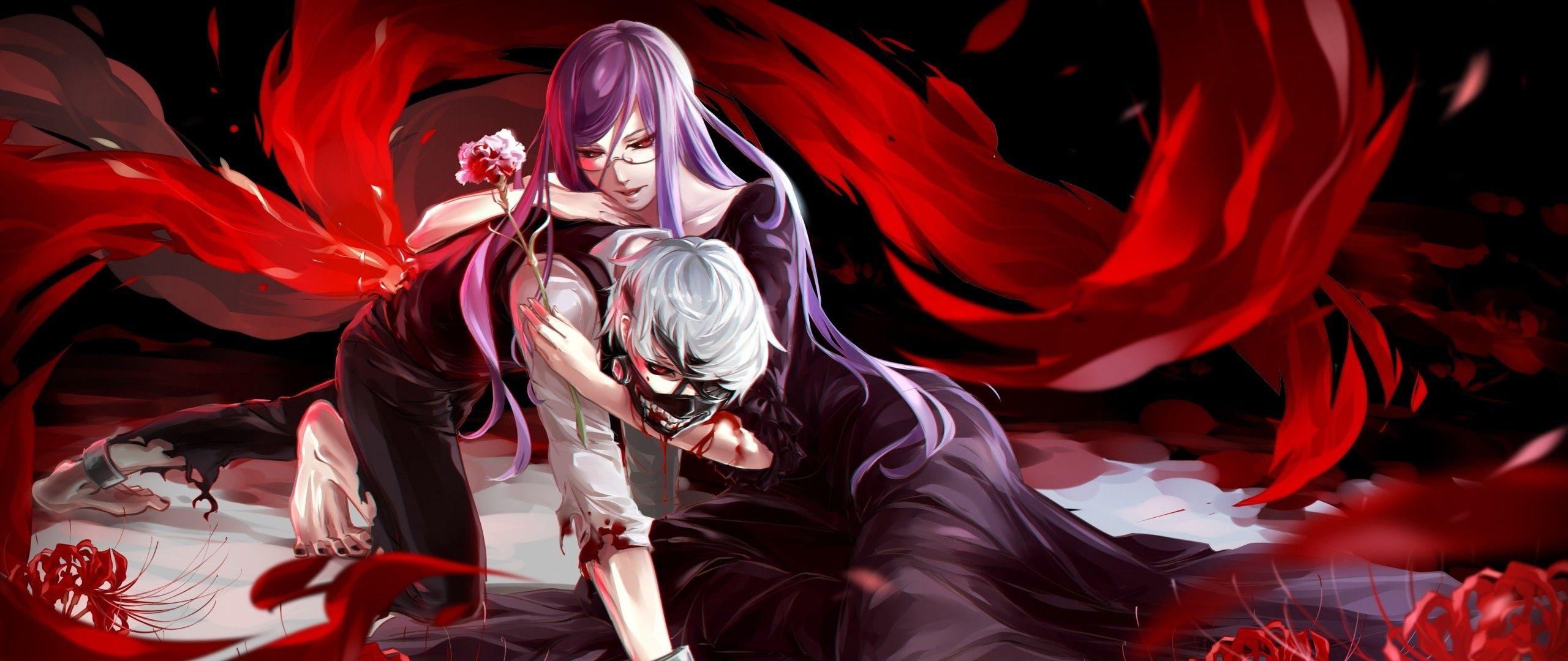 2560x1080 anime, Anime Girls, Kaneki Ken, Tokyo Ghoul, Kamishiro Rize, Dual Screen