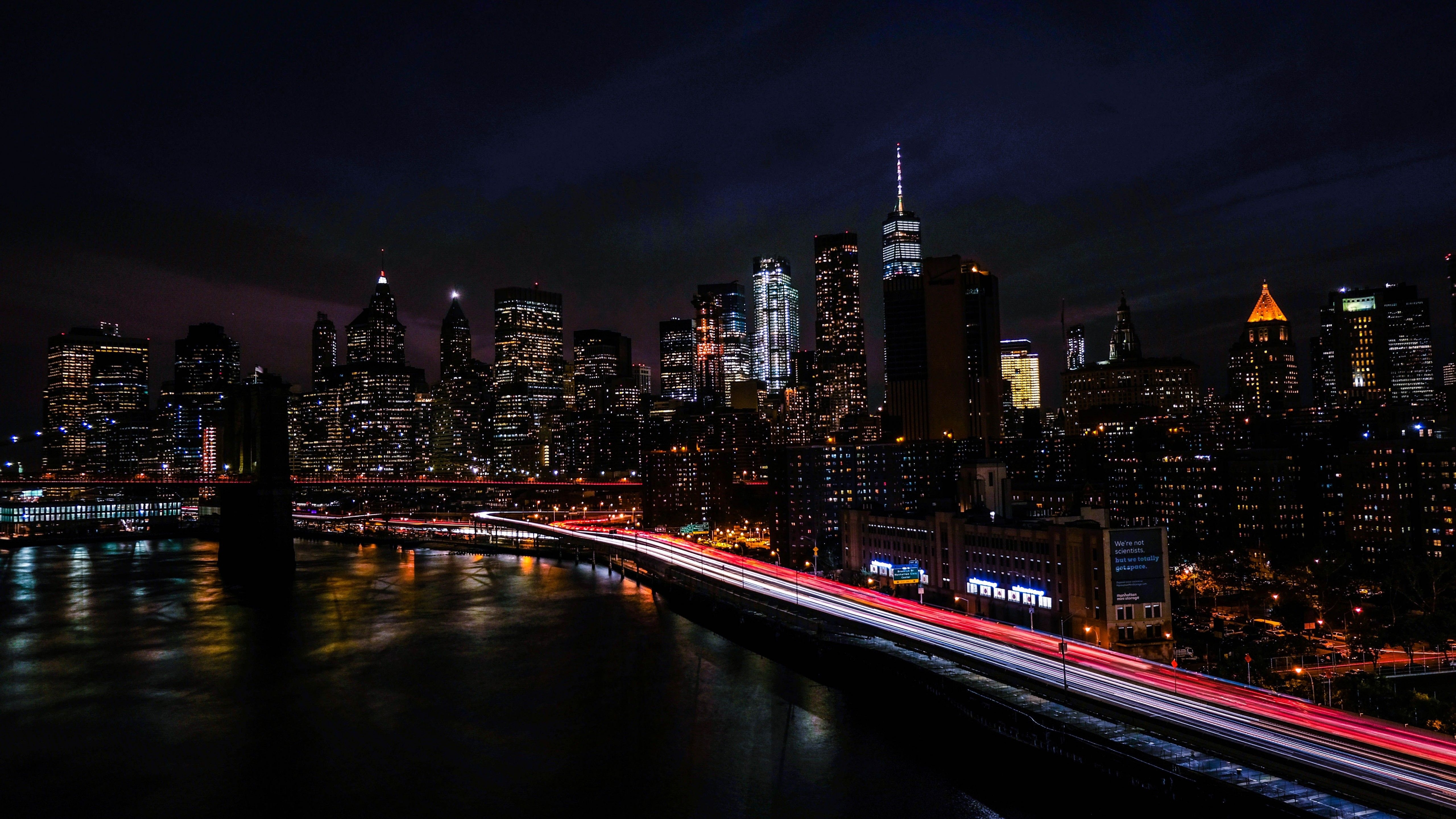 5120x2880 New York City 4K Wallpaper, Night, Cityscape, City lights, Timelapse, Night traffic, 5K, World, Desktop