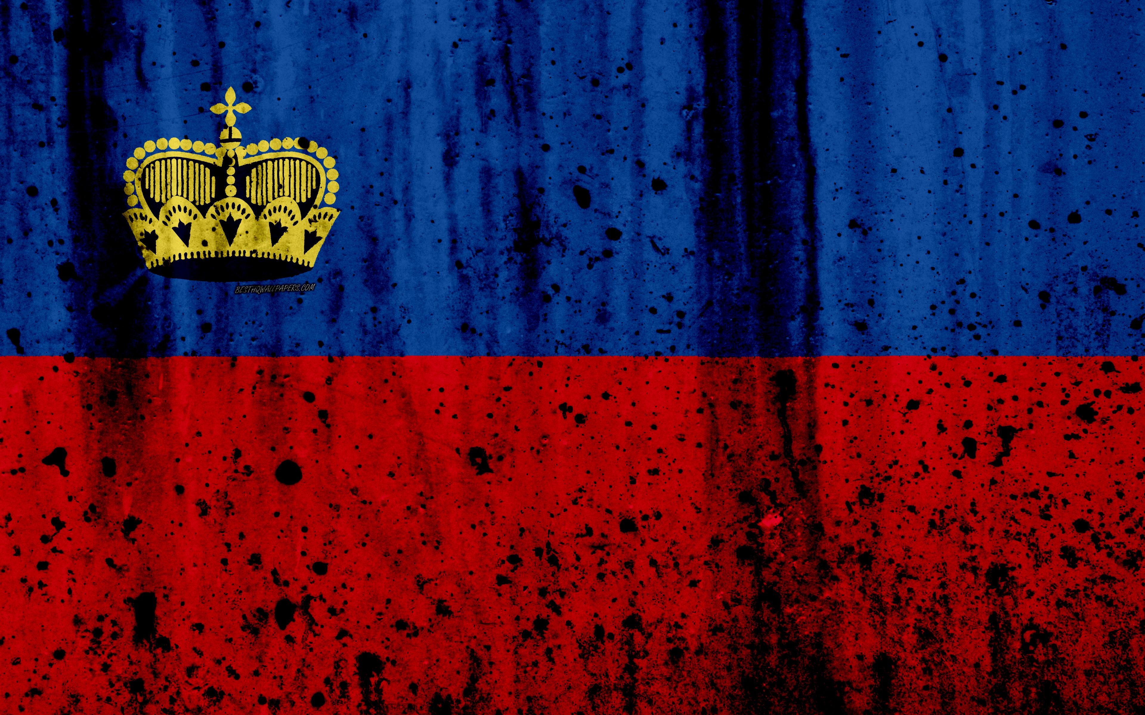 3840x2400 Download wallpaper Liechtenstein flag, 4k, grunge, flag, Desktop