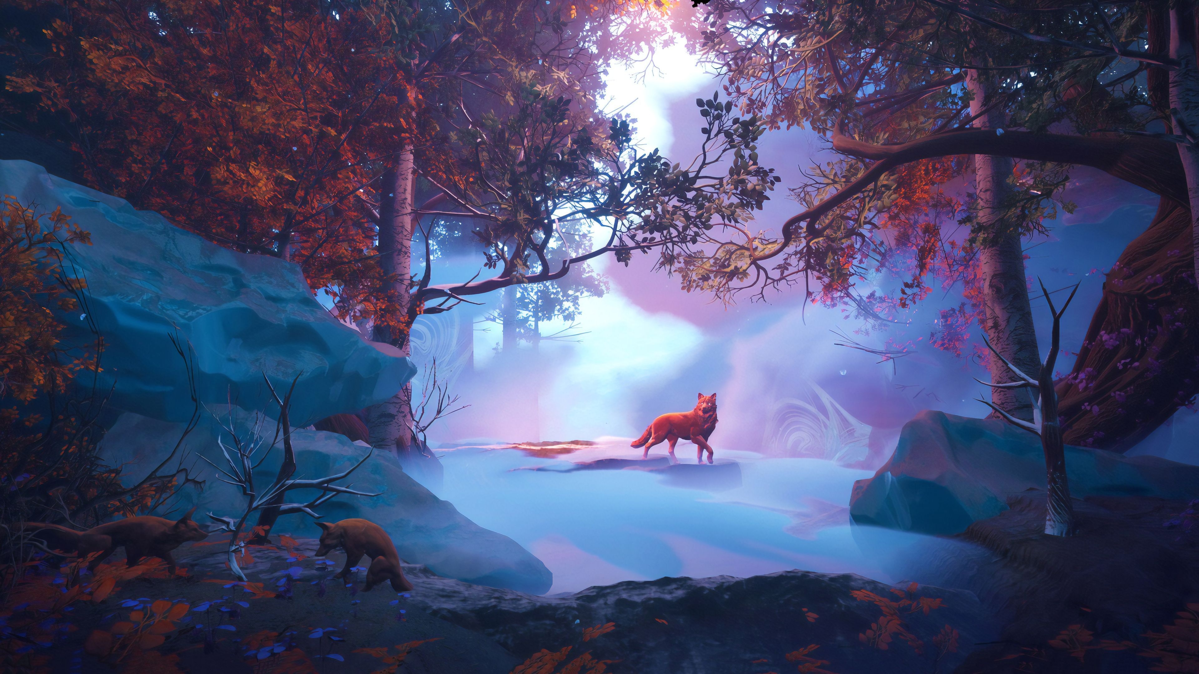 3840x2160 Wolf In Red Magical Woods 4k, HD Artist, 4k Wallpaper Wallpaper For Chromebook, Desktop