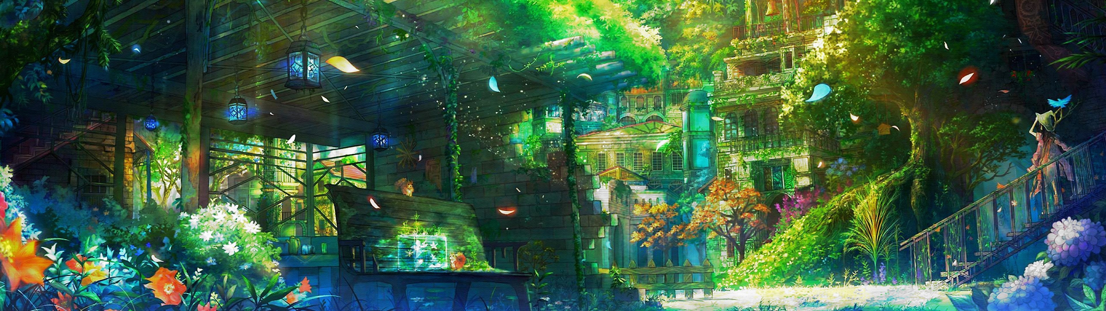 3840x1080 Green Anime Wallpaper, Dual Screen