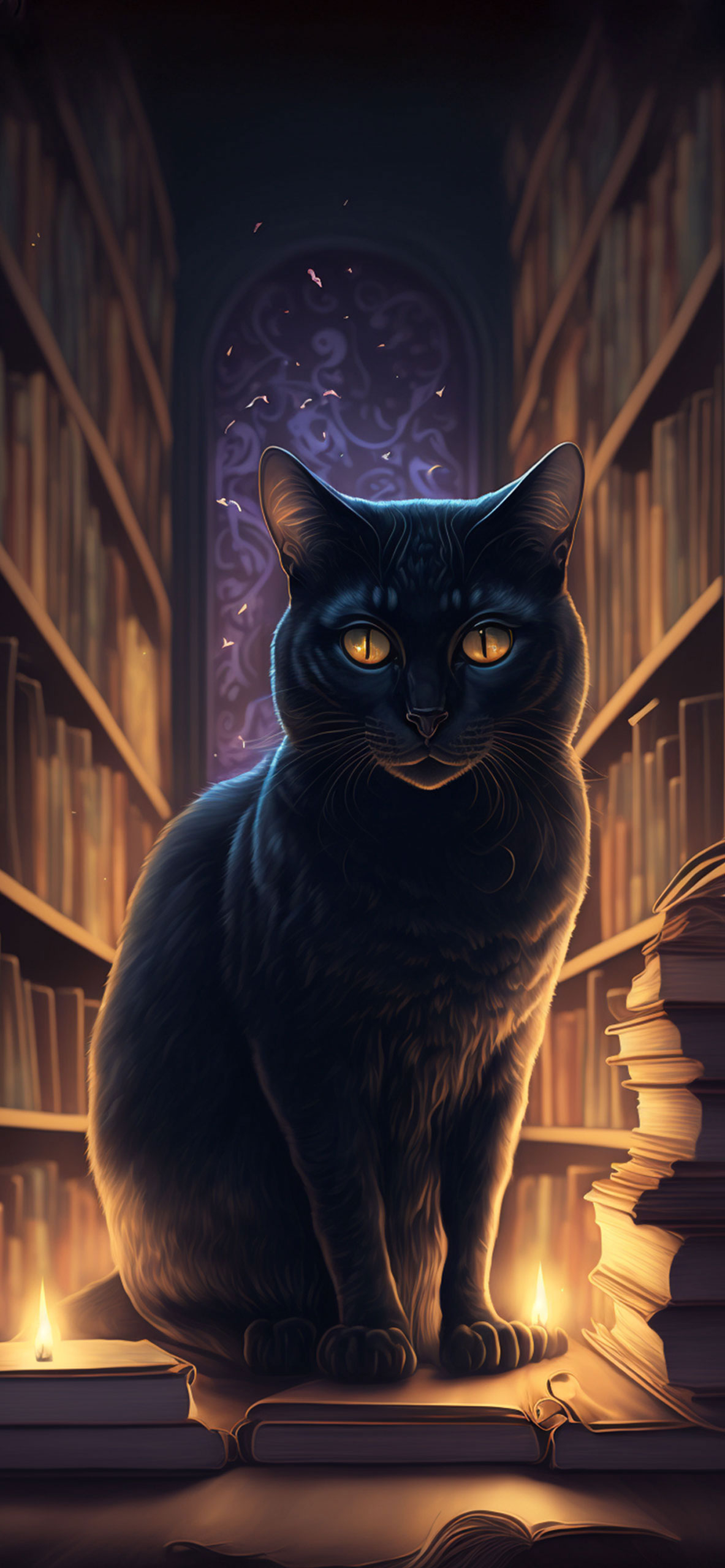 1190x2560 Black Cat in Library Wallpaper Cat Wallpaper for iPhone, Phone